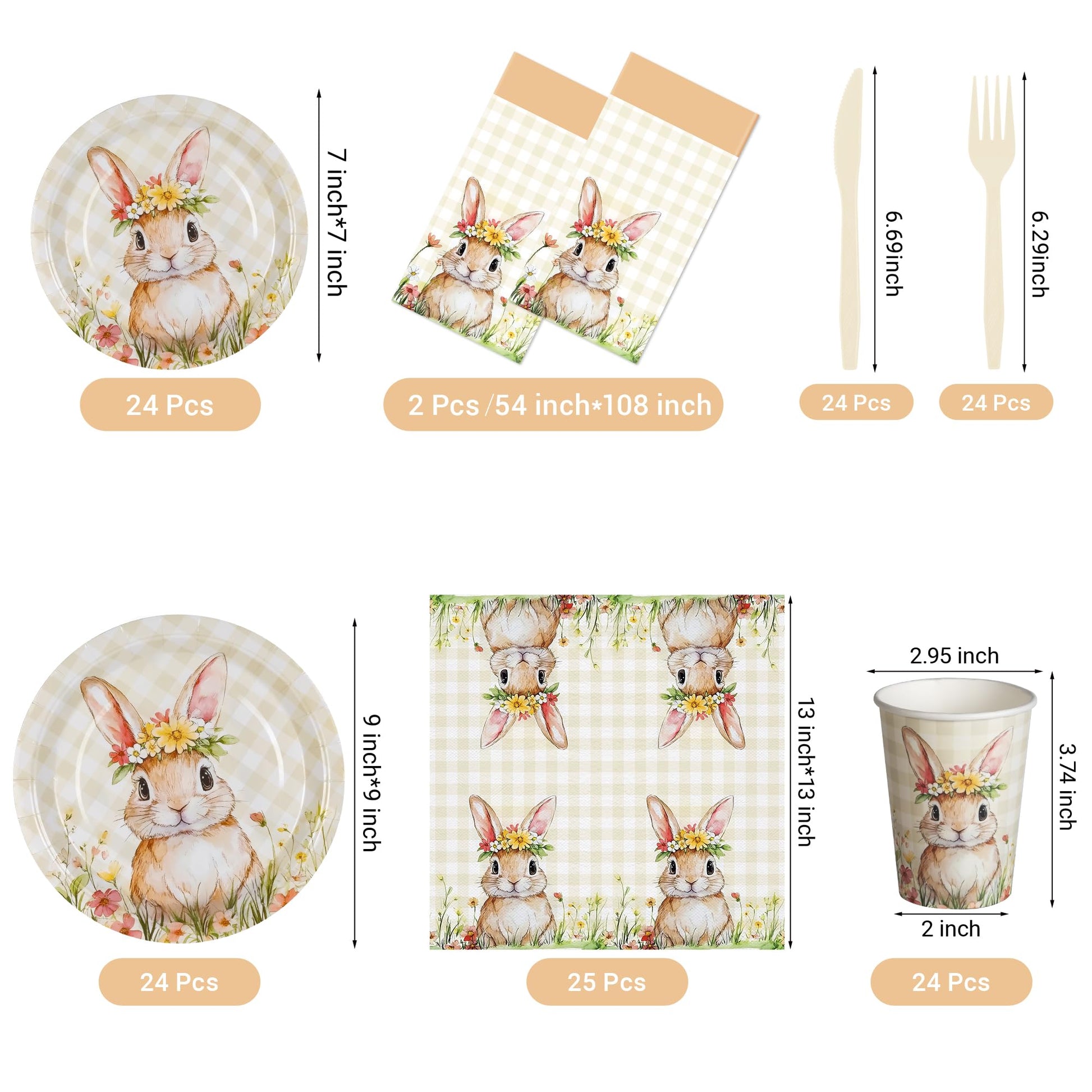 Childom Spring Party Decorations,147 Pcs Disposable Plates and Napkins Party Supplies,Bunny