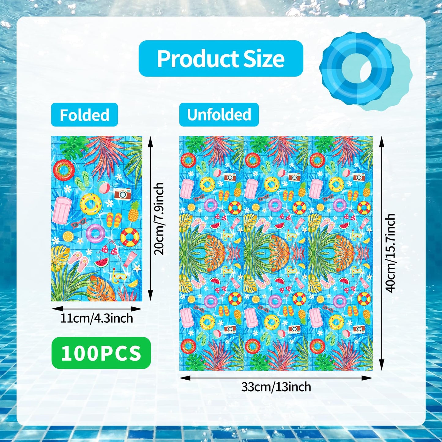 100 Pack Pool Party Paper Napkins – Tropical Summer Disposable Napkins 13 x 16 Inches Unfolded with