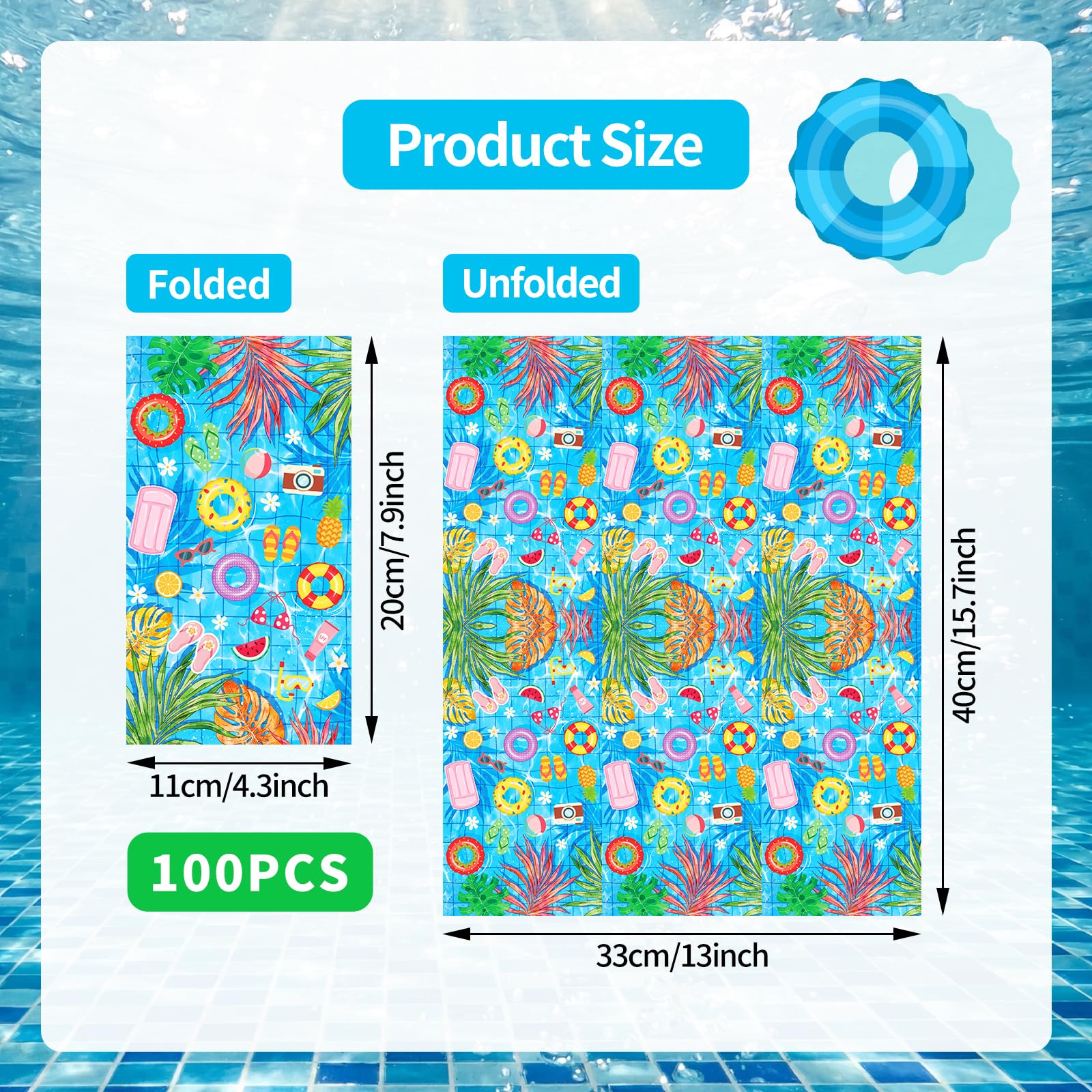 100 Pack Pool Party Paper Napkins – Tropical Summer Disposable Napkins 13 x 16 Inches Unfolded with