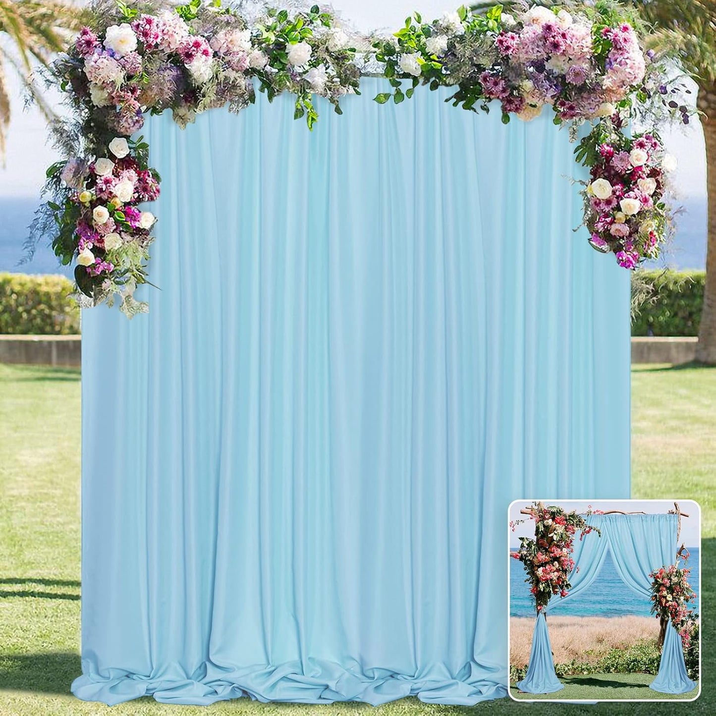 MYSKY HOME 10ft x 8ft Light Blue Backdrop Curtains for Parties, Weddings, Stage, Baby Showers, Birthdays - 5ft x 8ft, 2 Panels