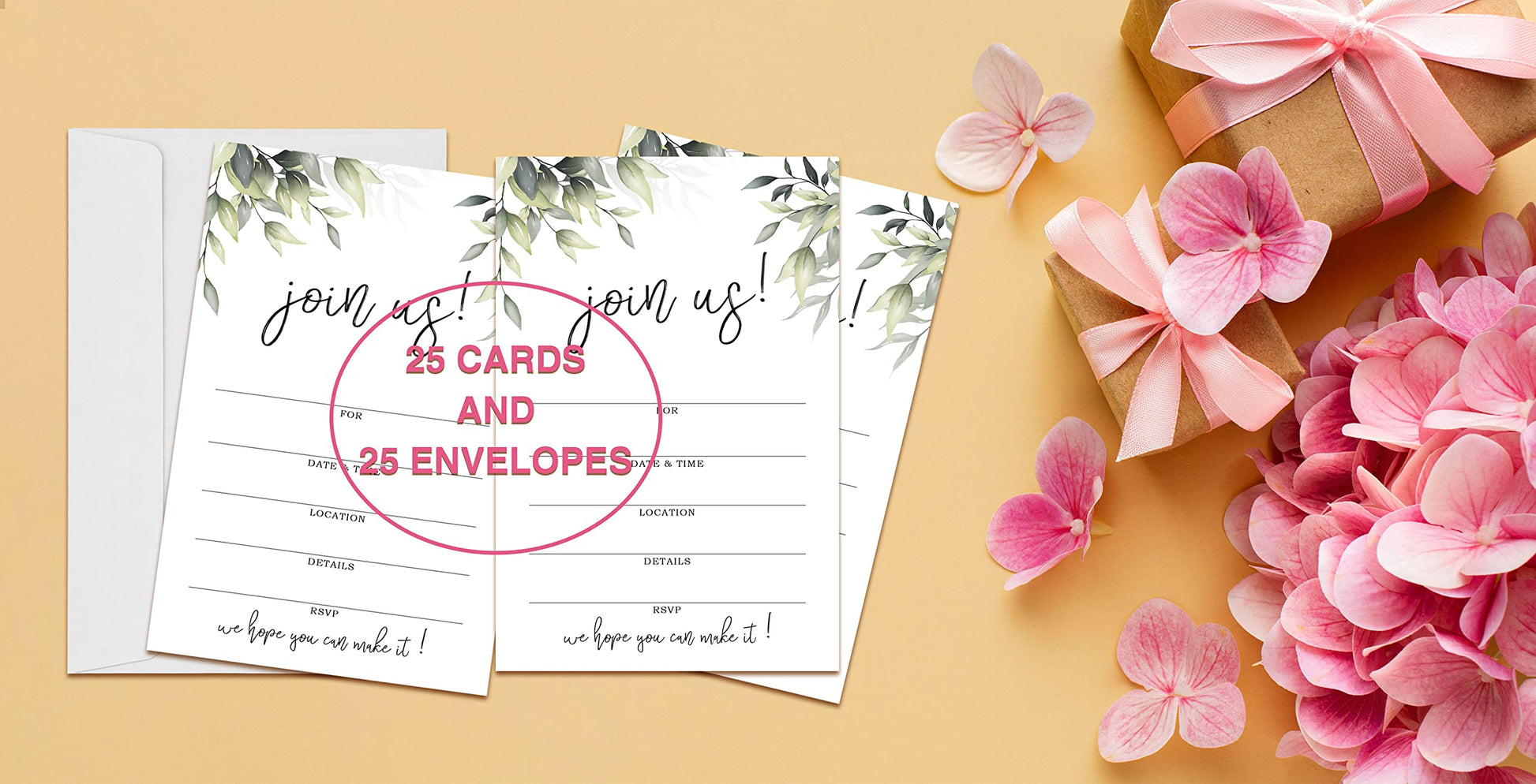 Join Us Invitation Cards With Envelopes -Greenery Invite Cards for All Occasions, Wedding