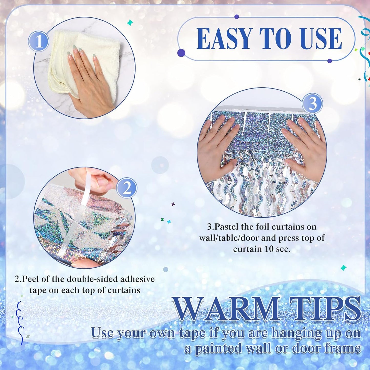 Jutom 6 Pieces 3.3 x 6.6 ft Wavy Tinsel Foil Fringe Curtains Foil Fringe Streamer Backdrop Party Curtain for Sea Mermaid Baby Shower Birthday Party Decoration(Silver)