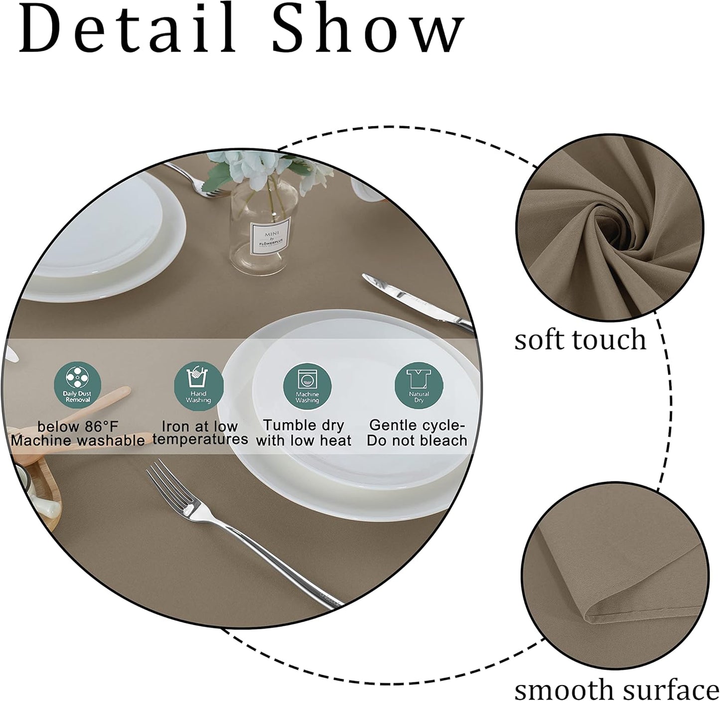 Fitable Square Tablecloth 54x54 inch Tablecloth Stain and Wrinkle Resistant Washable Polyester Table Cloth for Buffet Parties and Camping, Taupe