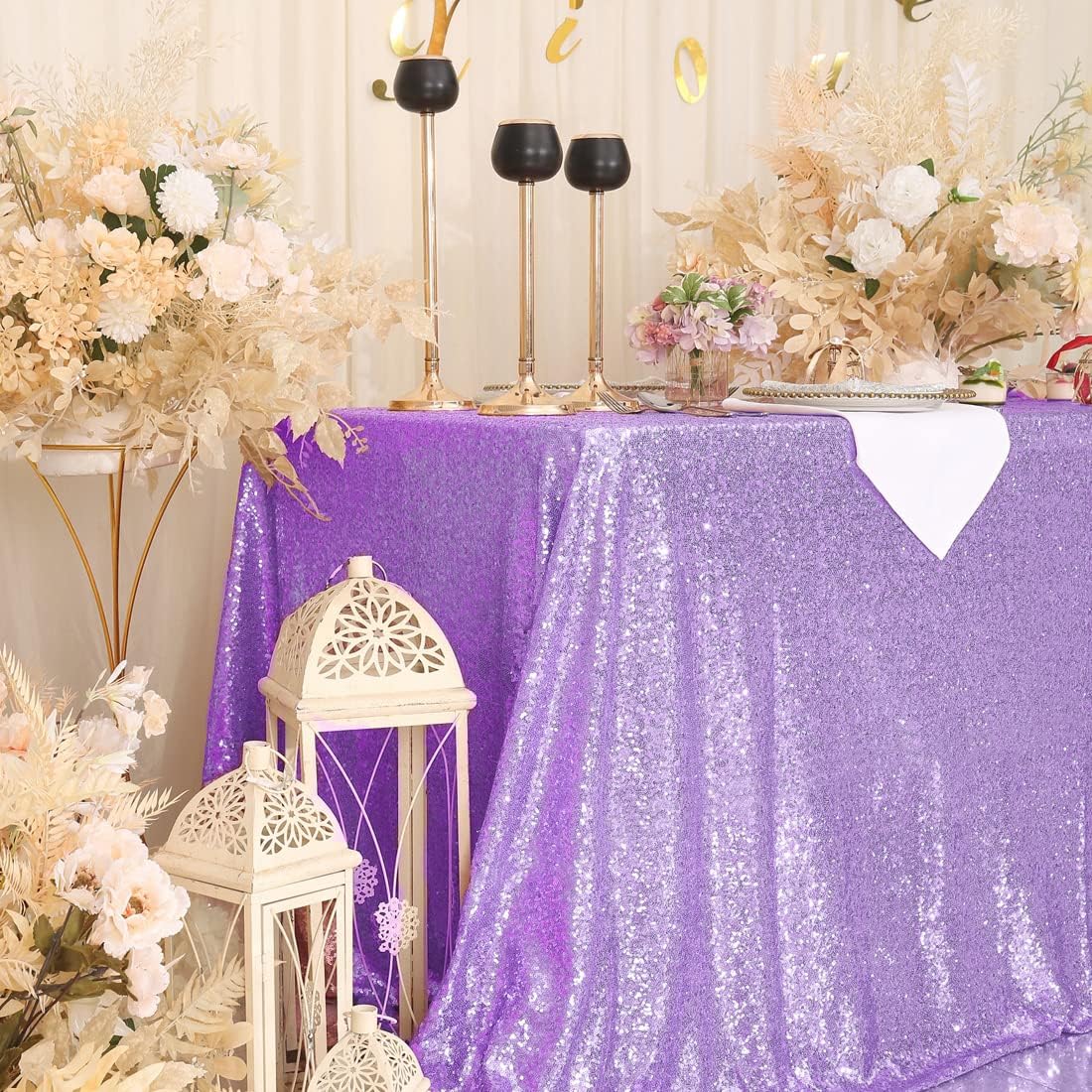 SquarePie Sequin Tablecloth 60 x 120 Inch Lavender Sparkly Table Linen for Wedding Party