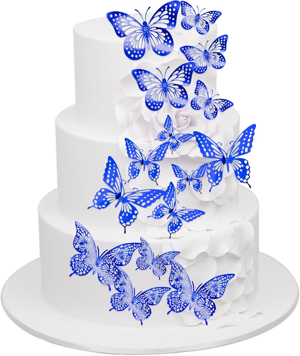 Gyufise 36 Pack Blue 3D Butterfly Cupcake Toppers Hollow Butterfly Cake Decorations for Birthday Wedding Fairy Party Butterfly Wall Sticker Decal for Background Wall Decoration