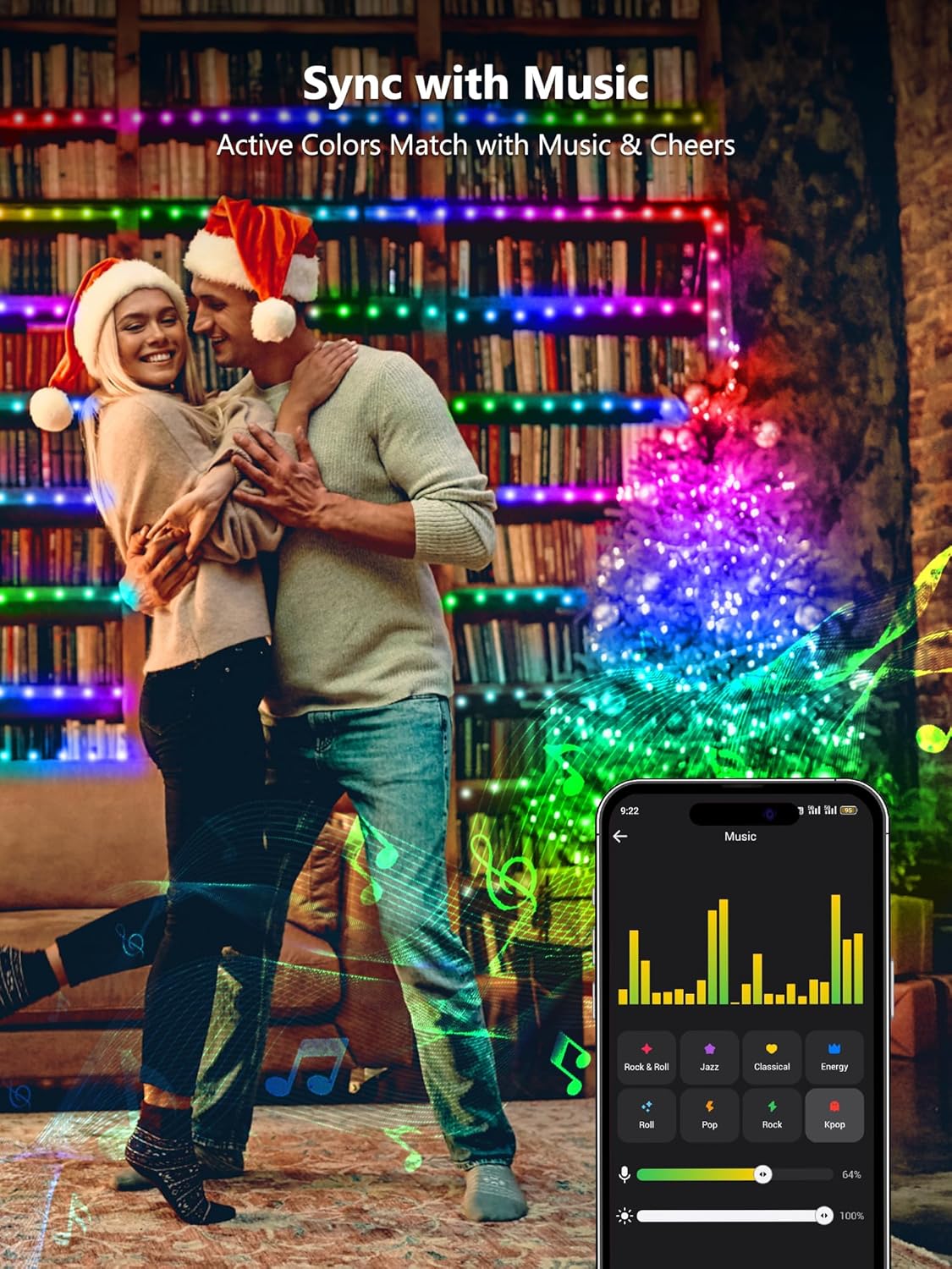 BrizLabs Smart Christmas Lights, 66ft 200 LED Color Changing Xmas Lights Work with Alexa & Google Home, Rainbow Fairy Light Dimmable Halloween Decorative Lighting Green Wire for Xmas Halloween Party