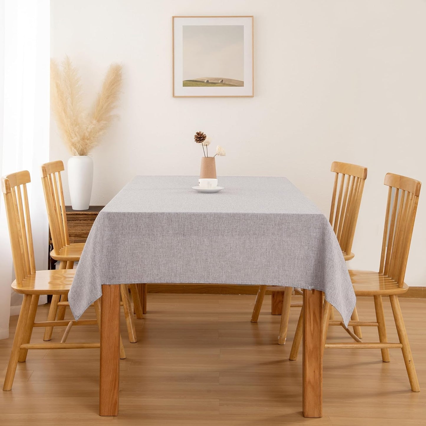 Hiasan Faux Linen Rectangle Tablecloth - Wrinkle and Stain Resistant Washable Table Cloth for Kitchen Dining Room Holiday Table Cover for Party Dinner, Stone, 60 x 120 Inch