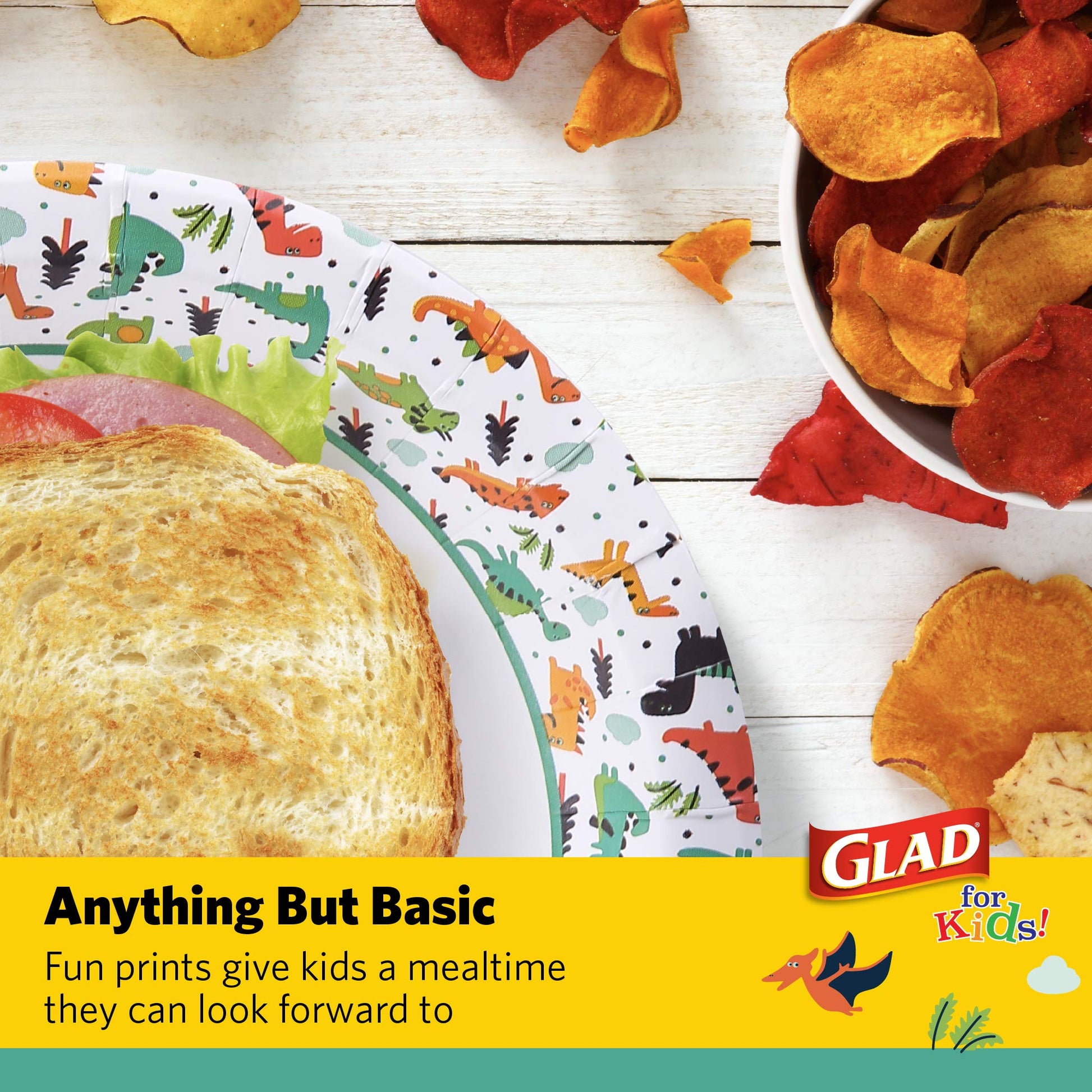 Glad for Kids Disposable Paper Plates, Dinosaurs, 8.5 Inch, 20 Count