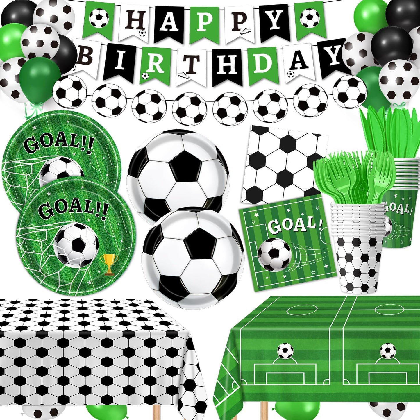 170 PCS Soccer Party Decorations, Soccer Birthday Party Decorations - Includes Plates, Napkins