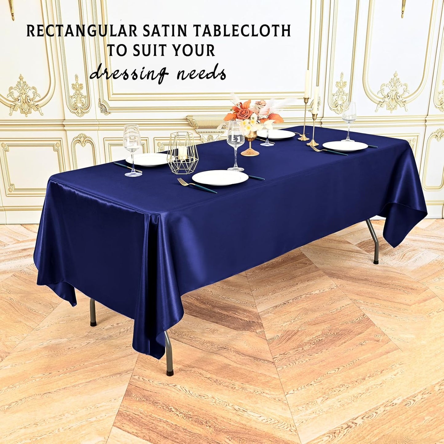 10 Packs Satin Tablecloth 57 x 108 Inch Navy Blue Rectangular Table Cloth Silk Tablecloth Smooth Fabric Overlay Satin Table Cover Decoration for Wedding Party Banquet Events