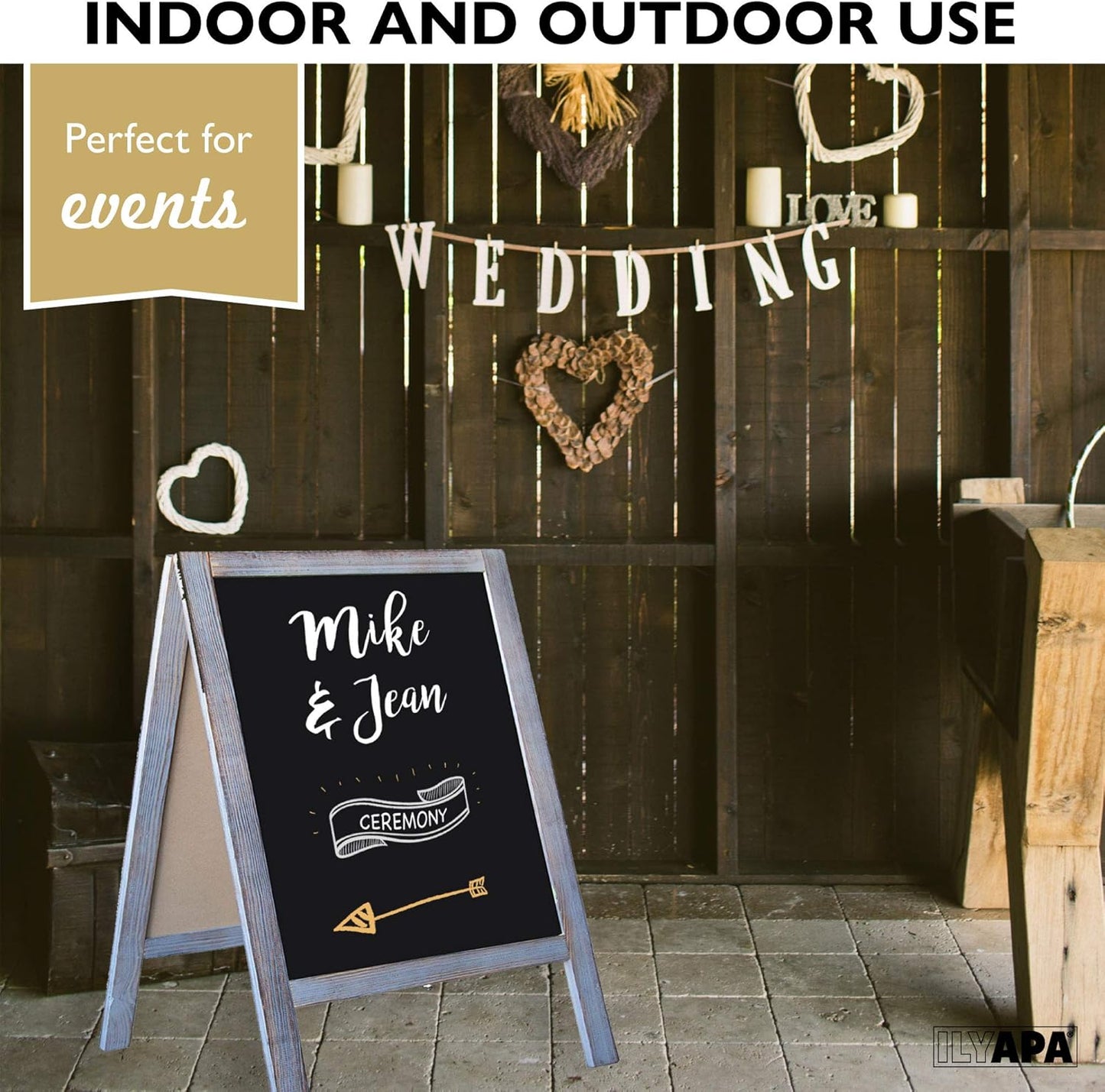 Ilyapa Wooden A-Frame Sign with Eraser & Chalk - 21 x 30 Inches Magnetic Sidewalk Chalkboard – Grey Menu Display for Restaurant, Business or Wedding