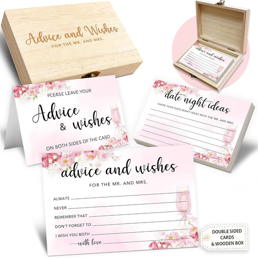 50 Pcs Advice and Wishes for the Mr and Mrs Cards in Box - Bridal Shower Guest Book - Perfect for Newlywed Games, Reception Decor, Engagement Parties & Anniversary Wishes(Champagne) - B02