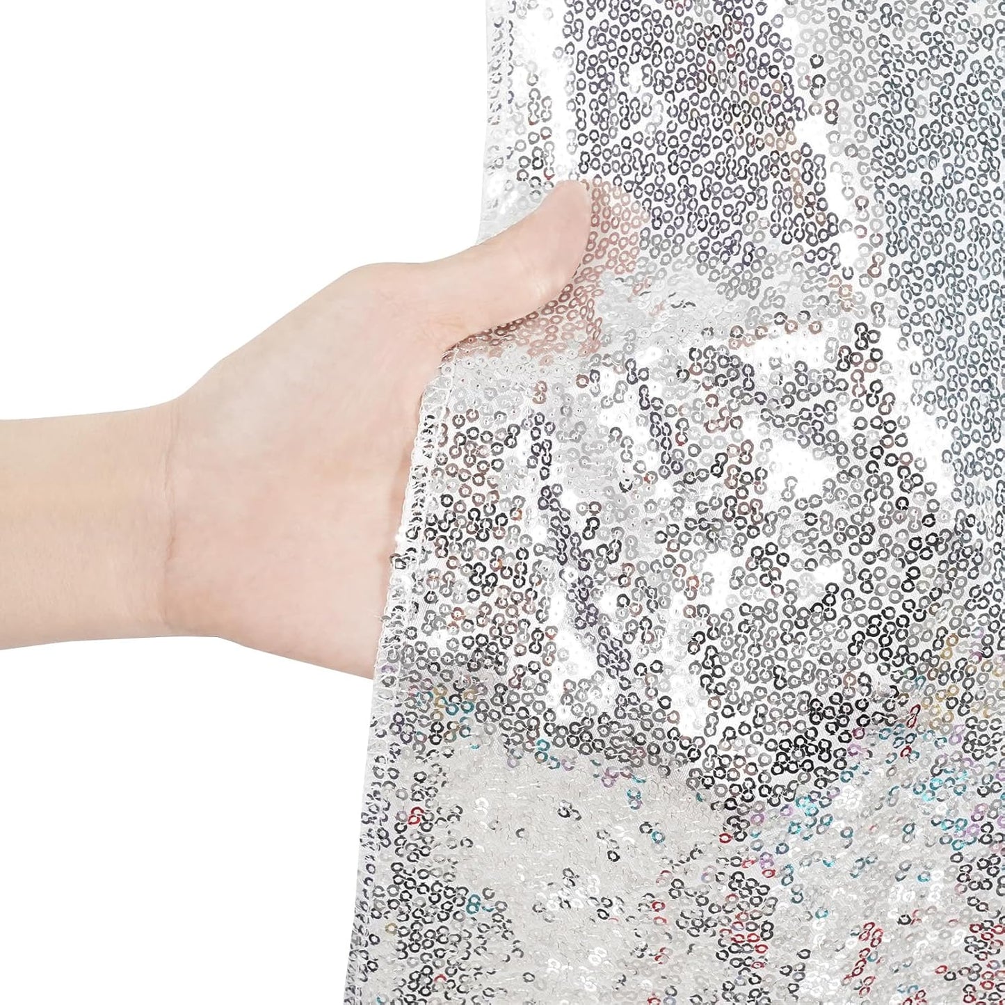 Poise3EHome 7Ft x 7Ft Silver Sequin Backdrop, Glitter Thick Satin Sequin Background Drapes, Sequence Xmas Thanksgiving Backdrop for Wedding Party Holiday Festival Decor