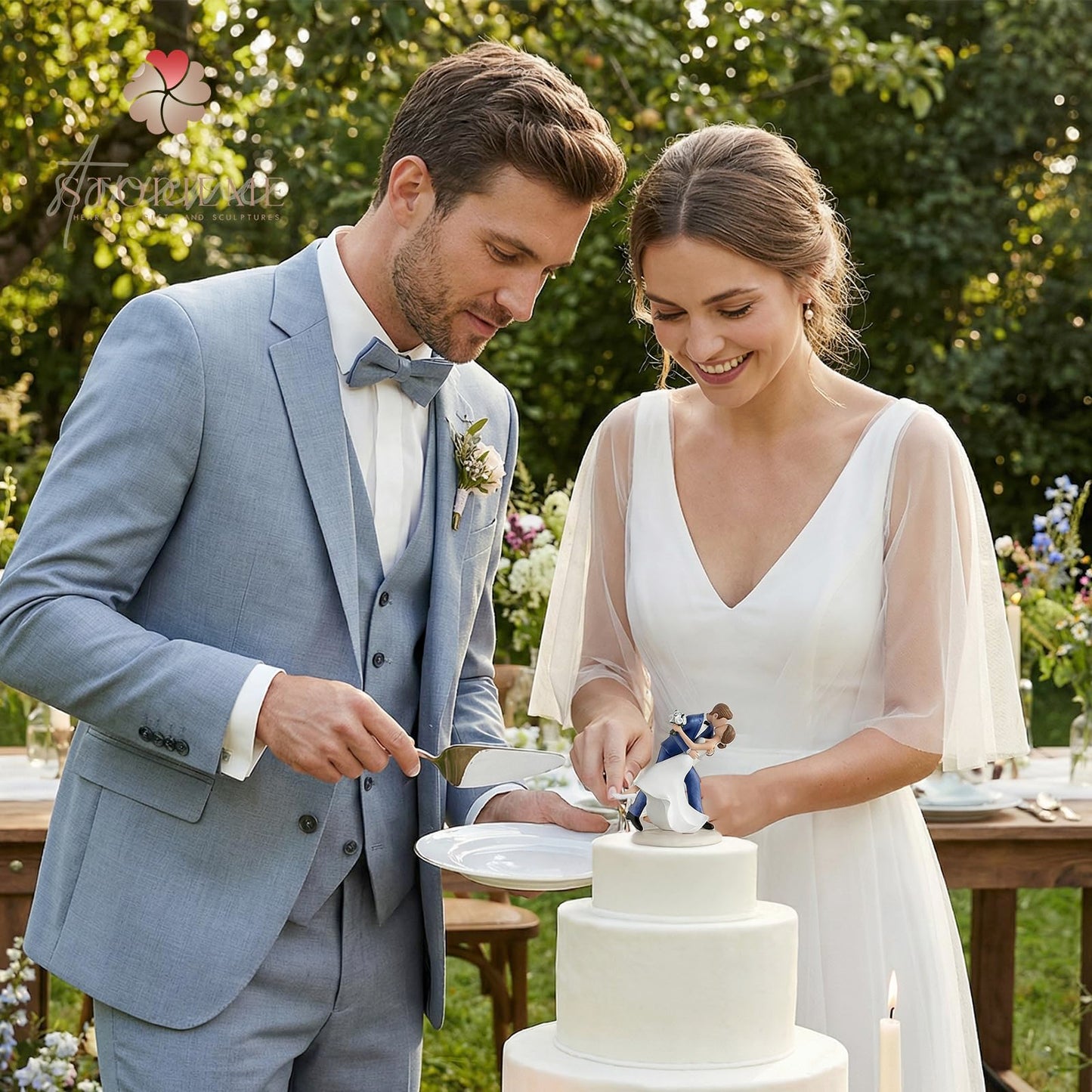 Storieme 4.7” Classy Bride and Groom Cake Toppers (0.5LBS with Secure Base)
