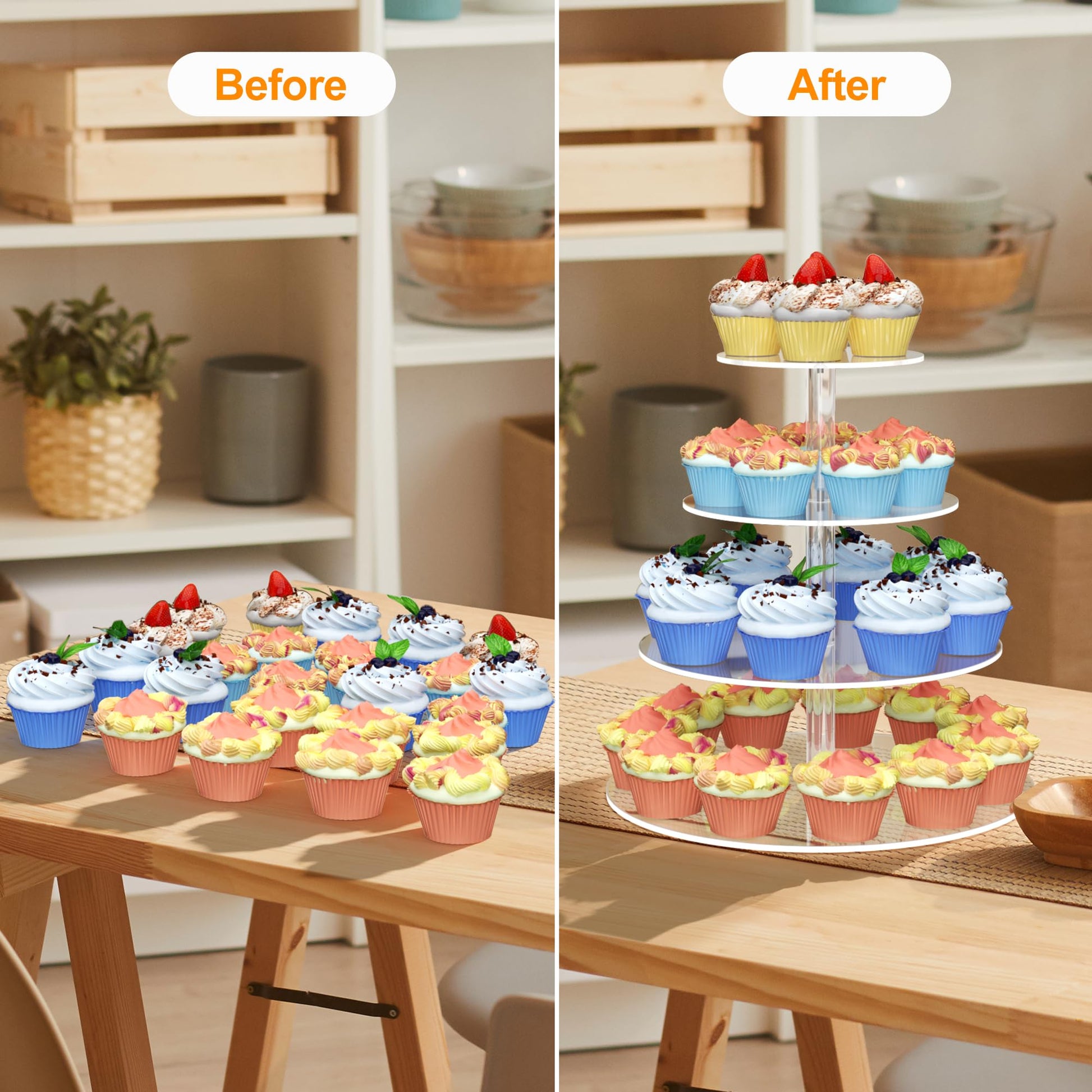 4 Tier Round Cupcake Stand Acrylic Cupcake Display Tower for 38 Cupcakes