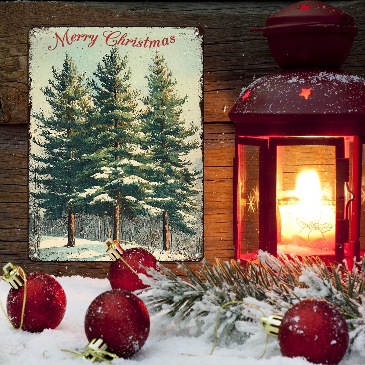 Vintage Christmas Decor Sign Christmas Tree Metal Tin Sign Merry Christmas Retro Tin Sign for Holiday Wall Decor Outdoor Cafe Living Room Bedroom 12x16Inch