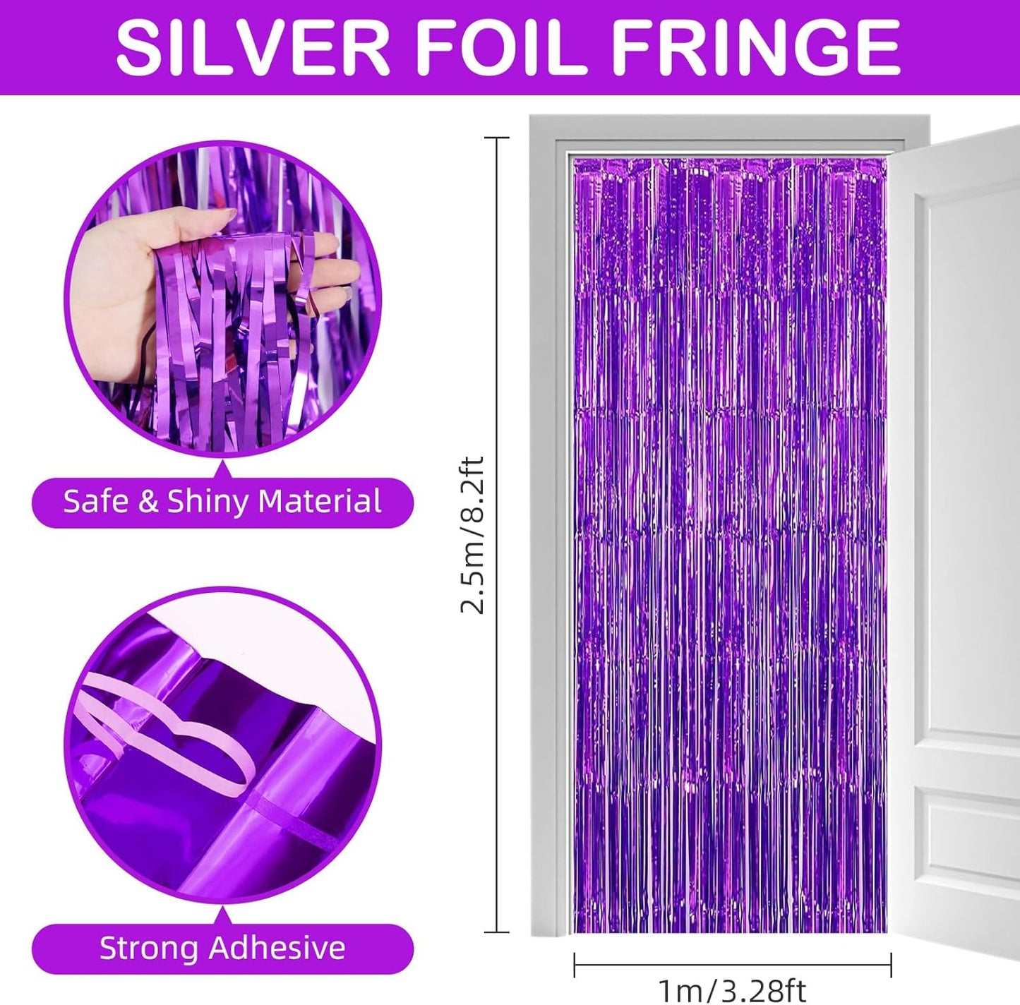 Purple Fringe Curtain Party Streamers, 12 Pack 3.3ft x 8.2 ft Foil Curtain Backdrop Tinsel Foil Fringe Curtains Photo Booth Backdrop Streamer for Birthday, Wedding, Baby Shower, Disco Party