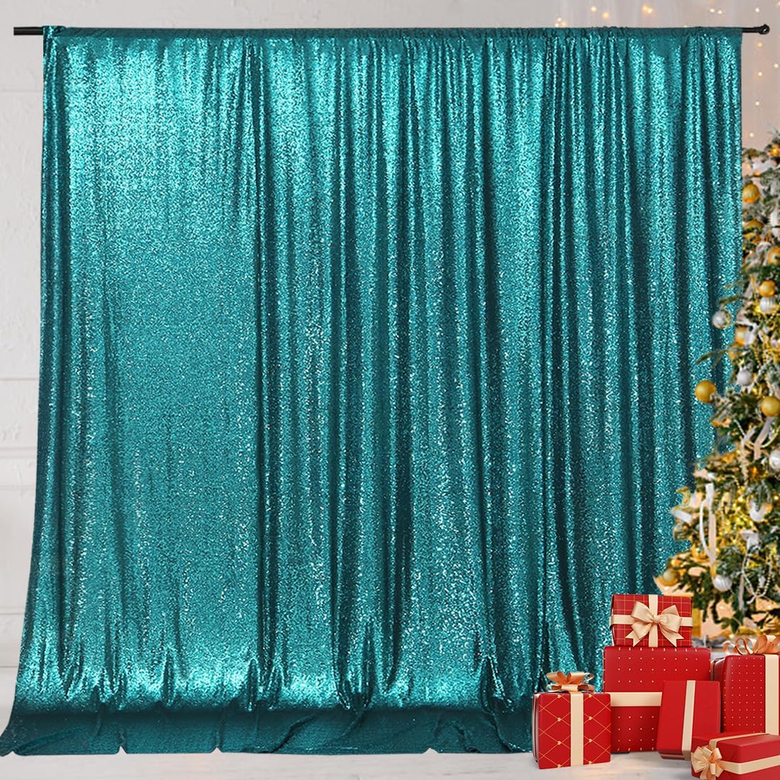 Eternal Beauty Teal Sequin Backdrop, 8x8 Ft Glitter Background Curtains for Shimmer Photography Party Wedding Birthday Back Drop Decor
