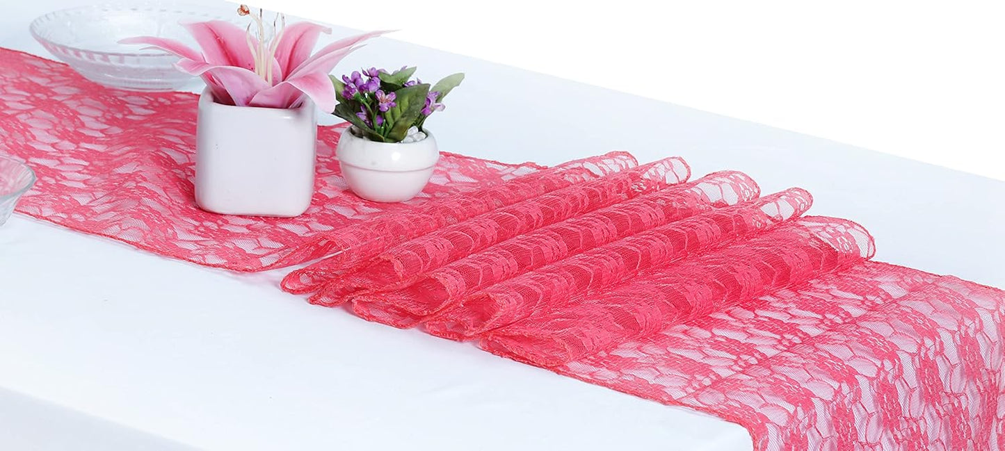 MDS Pack of 15 Wedding 12 x 108 inches Lace Table Runner for Wedding, Decorations for Birthday Parties, Banquets, Graduations, Engagements, and Runners fit Rectangle, Round Table- Coral