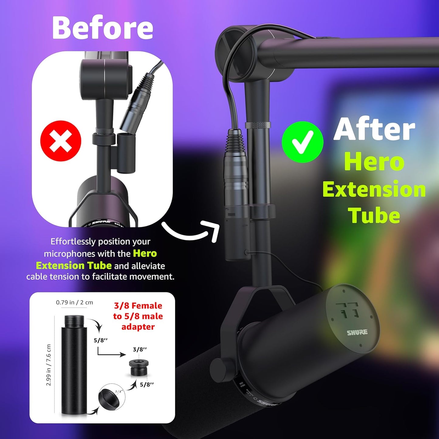 IXTECH Boom Arm Mic Stand with Extension Tube Upgraded Microphone Arm for Shure SM7B MV7 Blue Yeti Sturdy Stainless Steel Mic Arm Desk Stand Foldable Scissor Arm Microphone Mount for Podcast Gaming