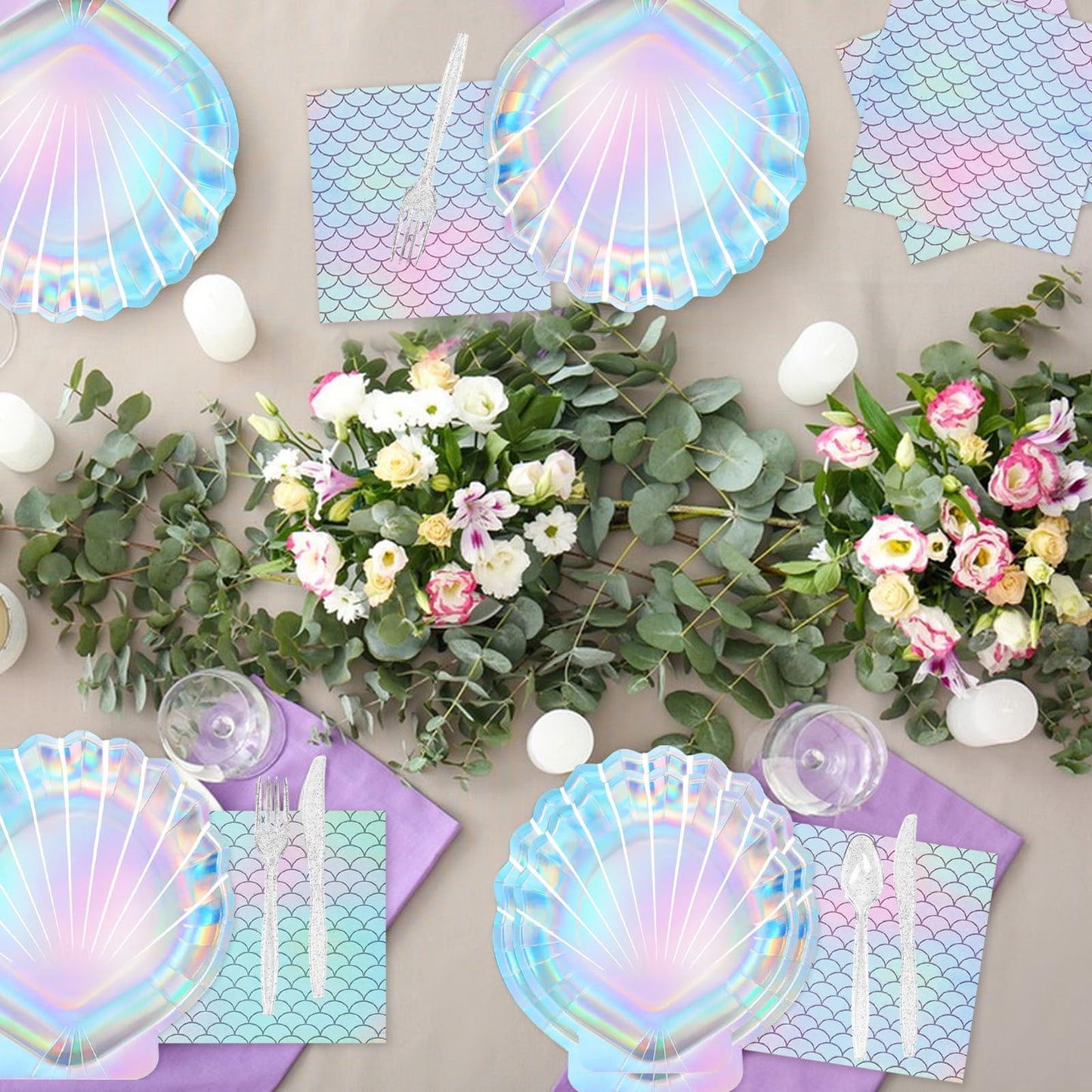 QIYANPAX 144 Pcs Mermaid Party Supplies Mermaid Birthday Decorations Includes Plates Napkins Cups