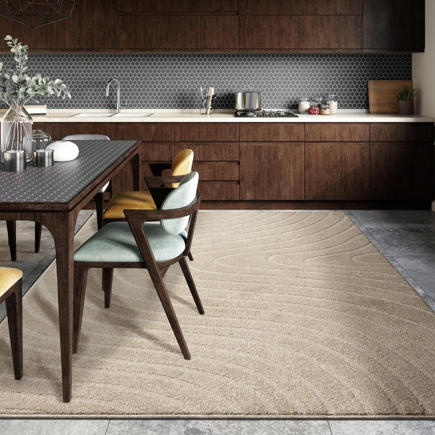 LUXE WEAVERS Modern Geometric Wave Beige 5x7 Area Rug