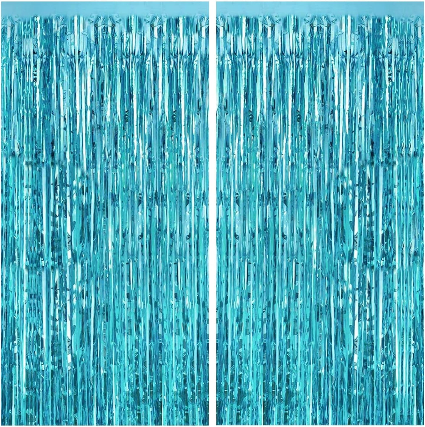 CANREVEL 2 Pack 3.3x8.2 Feet Light Blue Foil Fringe Backdrop Curtains, Tinsel Streamers Birthday Party Decorations, Fringe Backdrop for Birthday Baby Shower Mermaid Under The Sea Ocean Frozen Party
