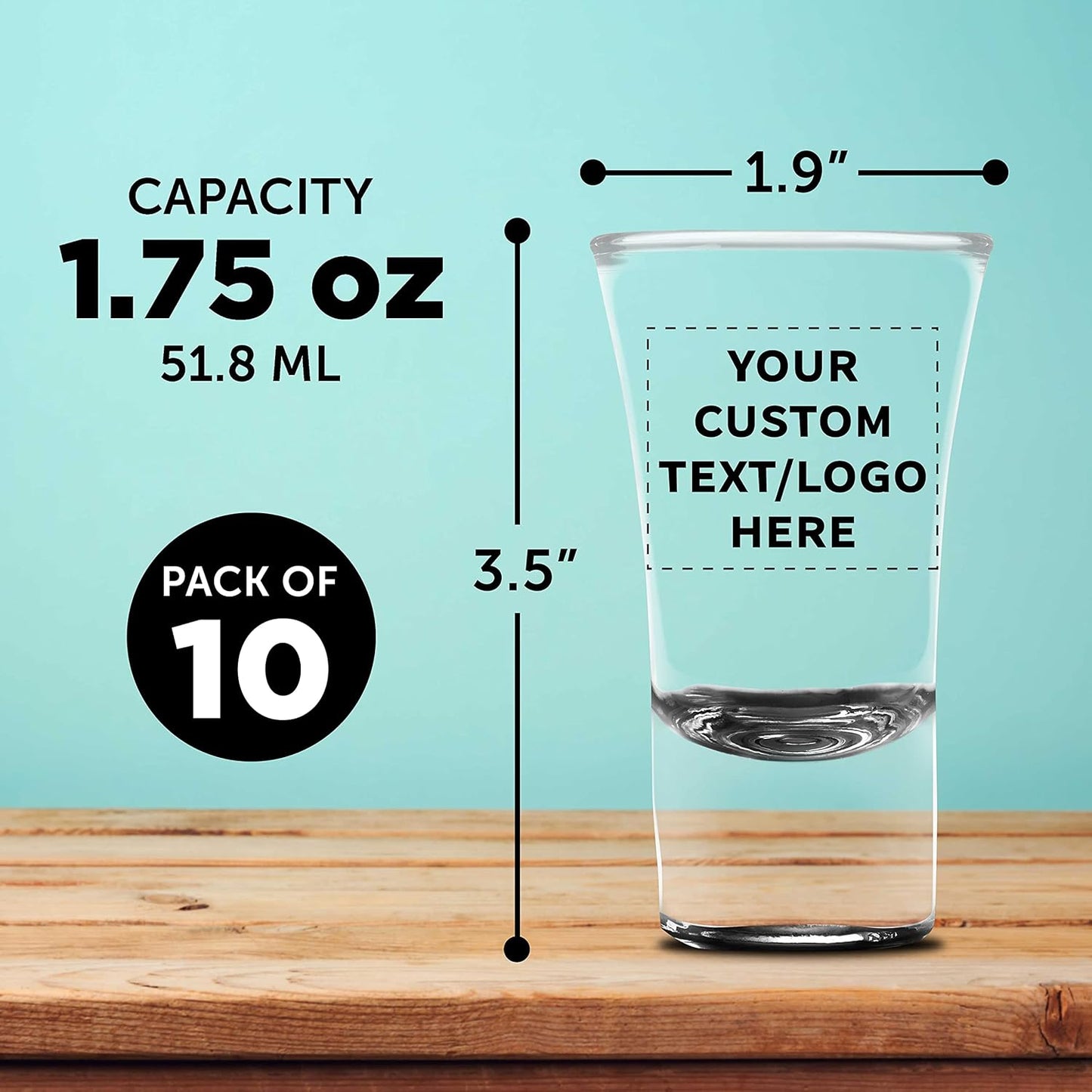 Custom 2 oz. Lord Shooter Etched Shot Glasses, 10 pack, Personalized Text, Logo, 21st Birthday Party, Lounge Glassware, Black