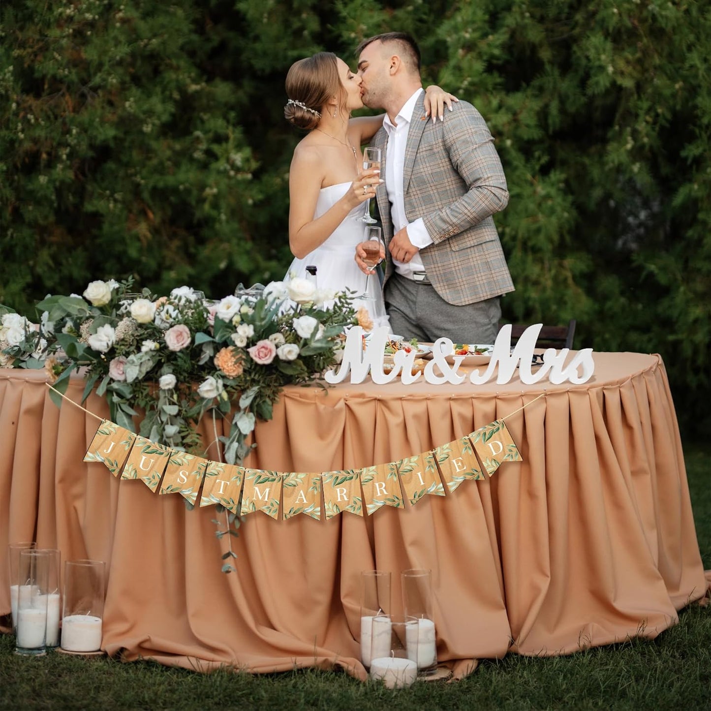 Mr & Mrs Cake Topper & Wedding Cupcake Toppers & Just Married Banner & Mr Mrs Table Sign Green Wedding Decorations in Wood