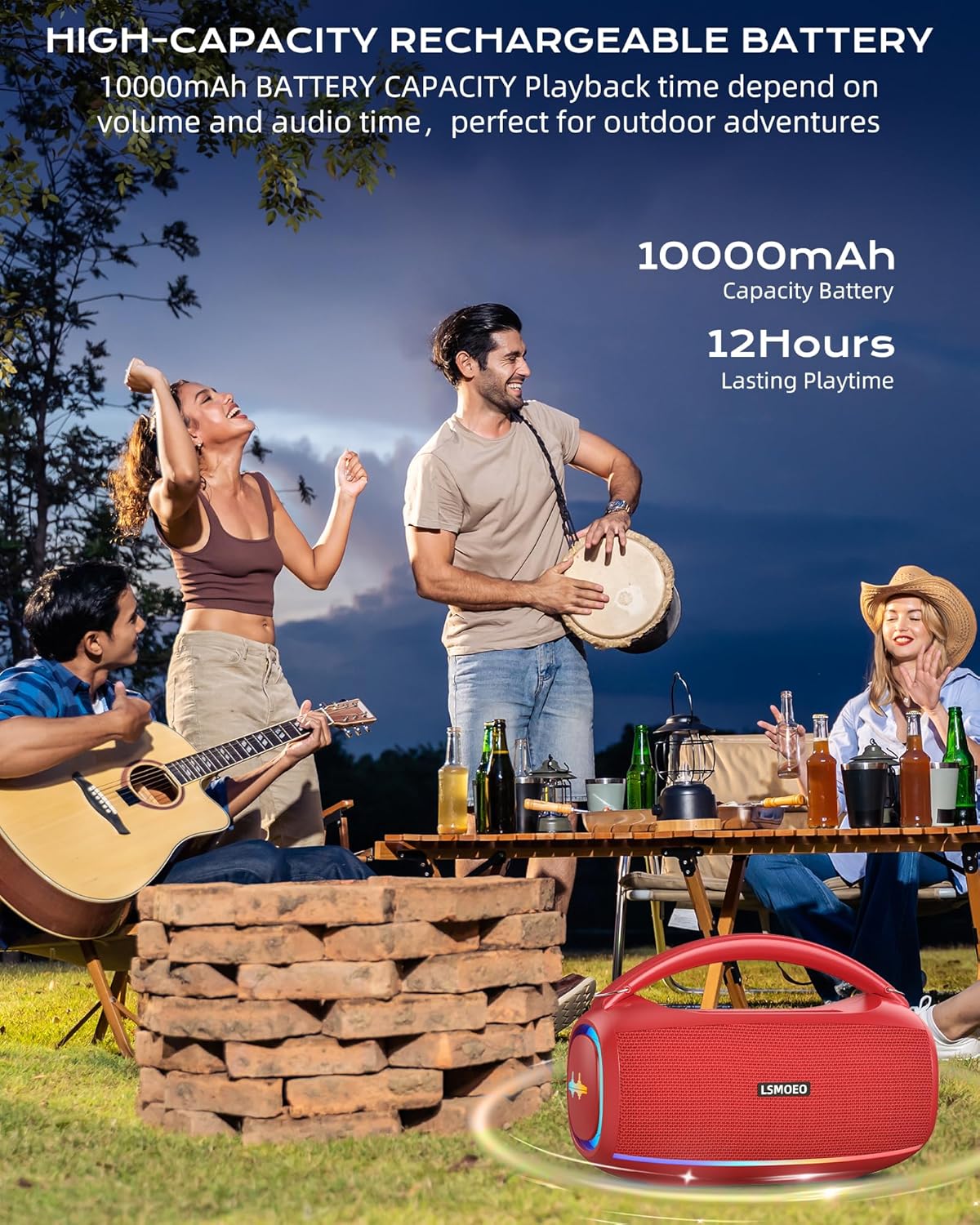 Karaoke Machine for Adults and Kids,Portable Bluetooth 2 Wireless Karaoke Microphone with Holder/USB/TF Card/AUX-in, IPX5 PA Speaker System for Home Party, Picnic,Car,Outdoor/Indoor-Red