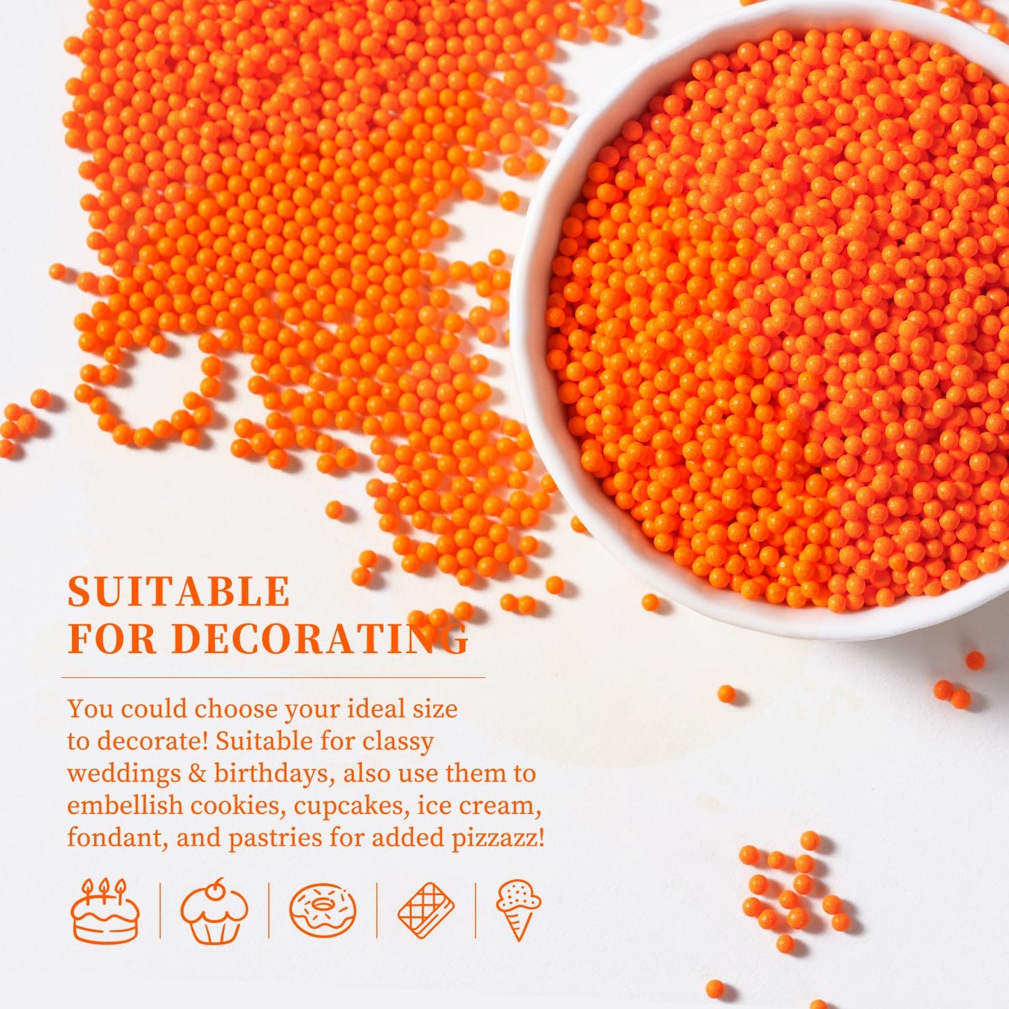 Edible Orange Sprinkles, Nonpareil Sprinkle, Orange Sprinkles for Cupcakes, Cakes, Cookies, Macarons, Ice Cream, Perfect for Halloween, Fall, Thanksgiving Day(120g/4.23oz)