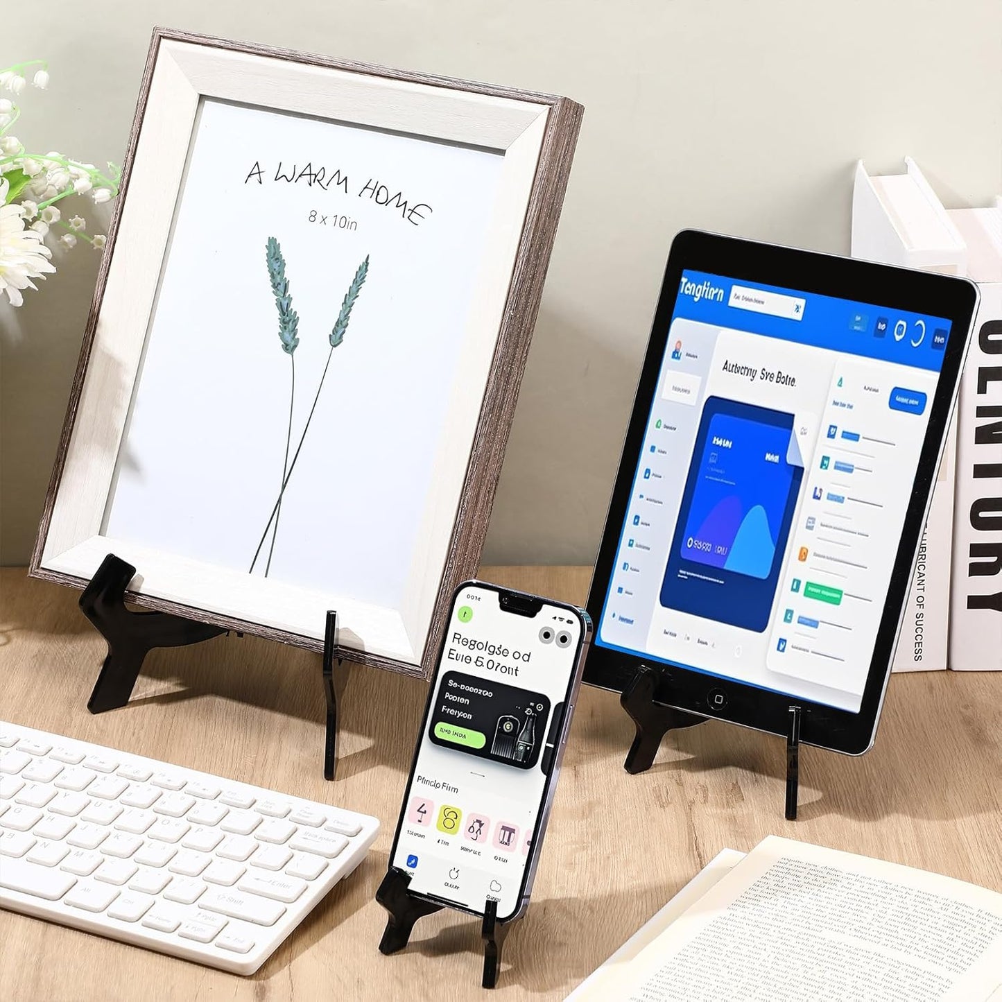 HESTYA 3 Pieces 4.5/7/9.8 Inch Black Acrylic Easels Display Stands Plate Stands Holders to Display Pictures or Other Items for Weddings, Birthdays, Home Decoration, Tables