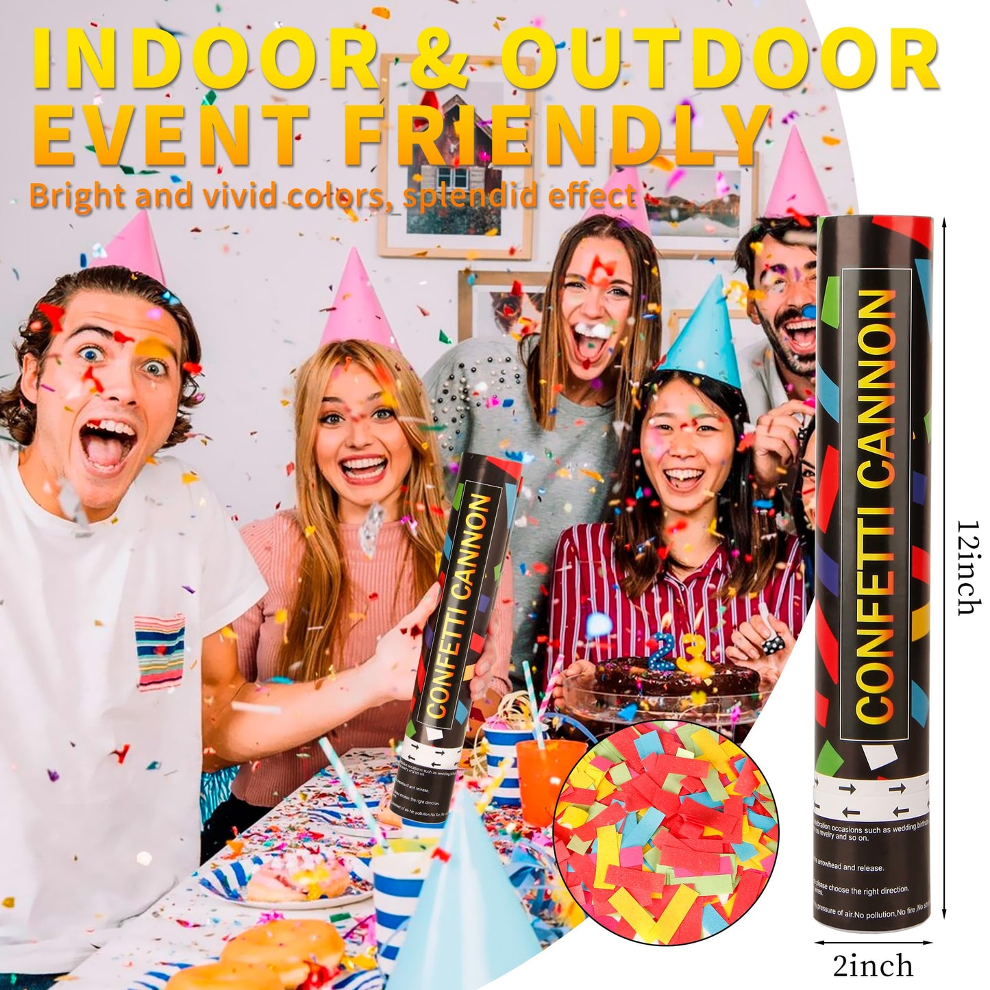 6 Pack 12 Inch Confetti Cannon Multicolor Confetti Popper Party Shooter for Wedding Birthday