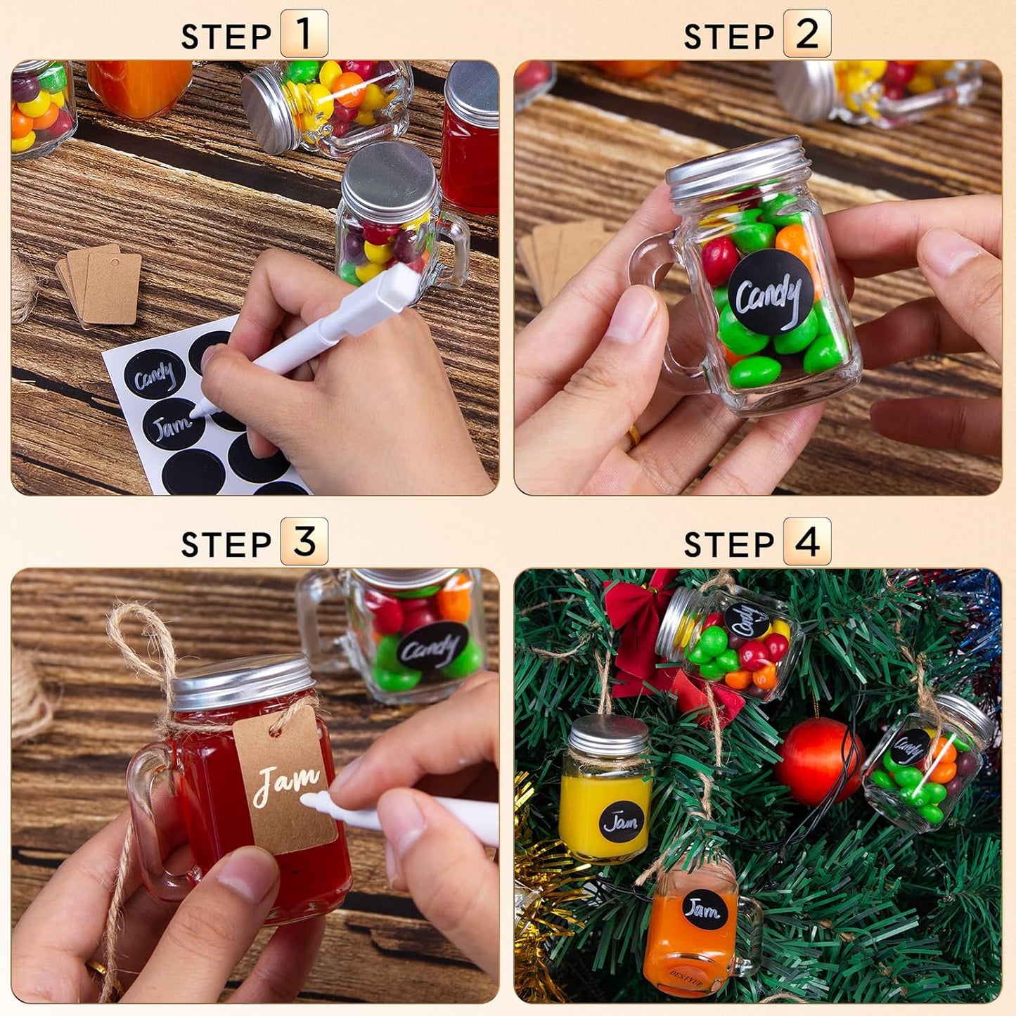 30 Pack Small Mason Jars, 1.5 oz Mini Mason Jar Glasses with Lids & Handles Mini Honey Jars DIY Decorations,Glass Favor Jars for Drink, Dessert, Candle, Craft, 30 Labels and Hemp Rope & Pen