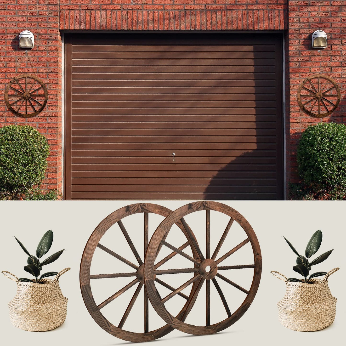 Qunclay 2 Pcs 12 Inch Wooden Wagon Wheel Decor, Western Rustic Decorations