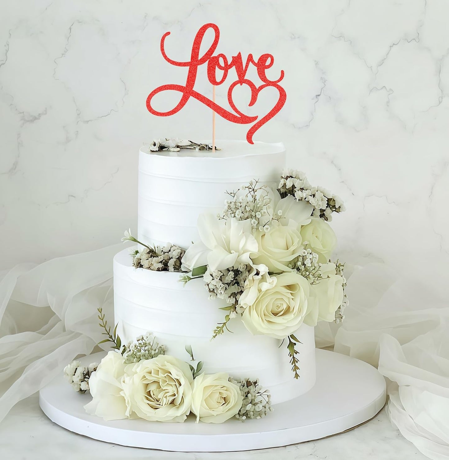 Love Cake Topper - Red Glitter Paper Wedding Cake Decoration Supplies, Perfect for Bridal Shower/Engagement/Anniversary/Birthday Party