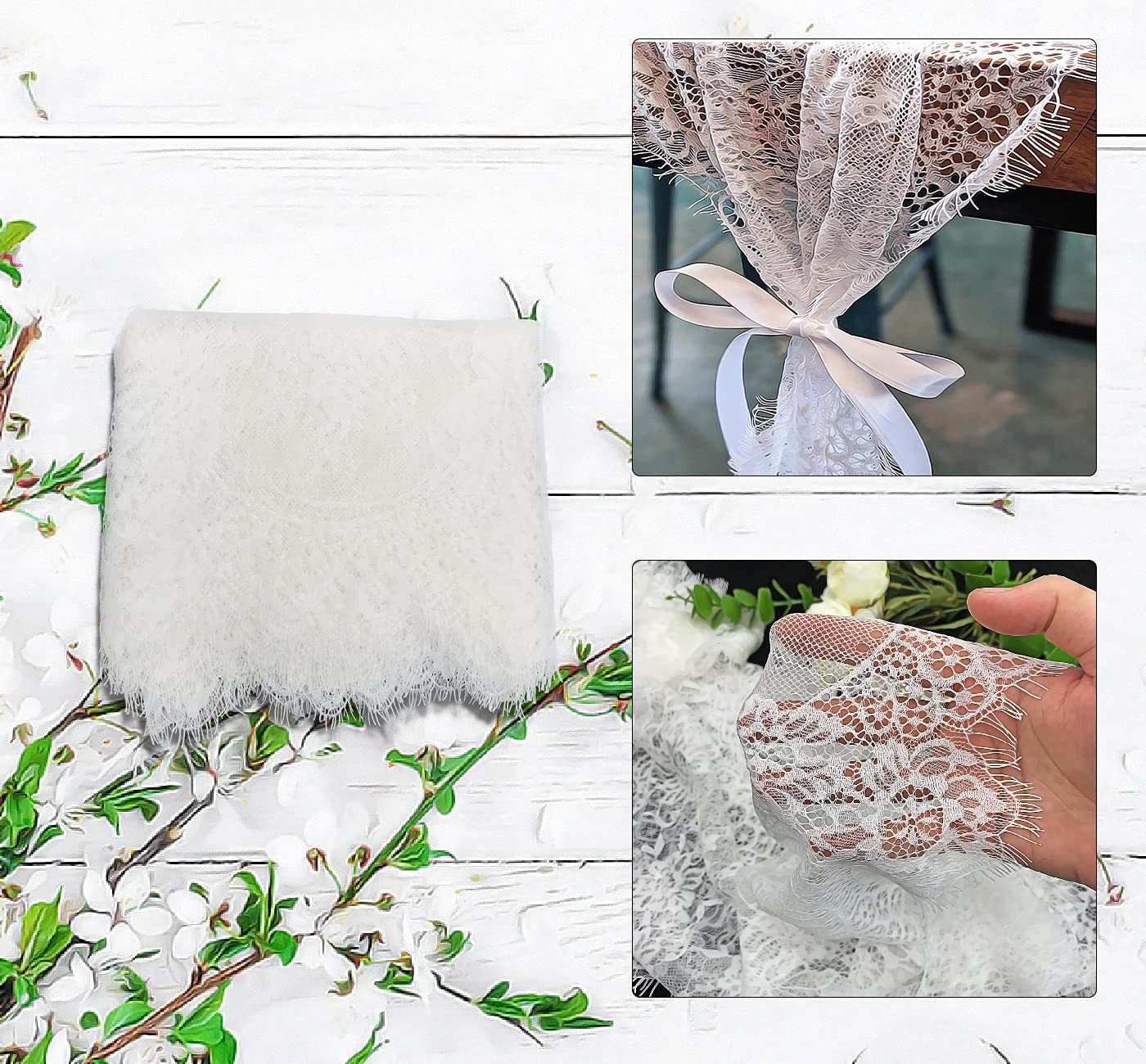 3 Pcs White Lace Table Runner 14 x 120 Inch Embroidered Boho Table Runner for Wedding Party Bridal