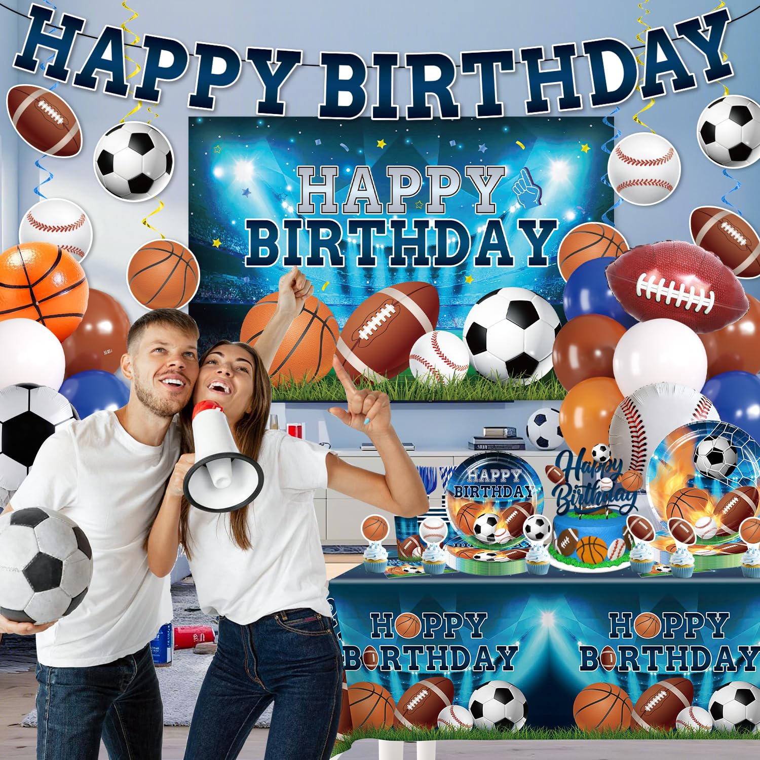 222Pcs Sports Birthday Party Decorations Tableware Set, 25 Serves