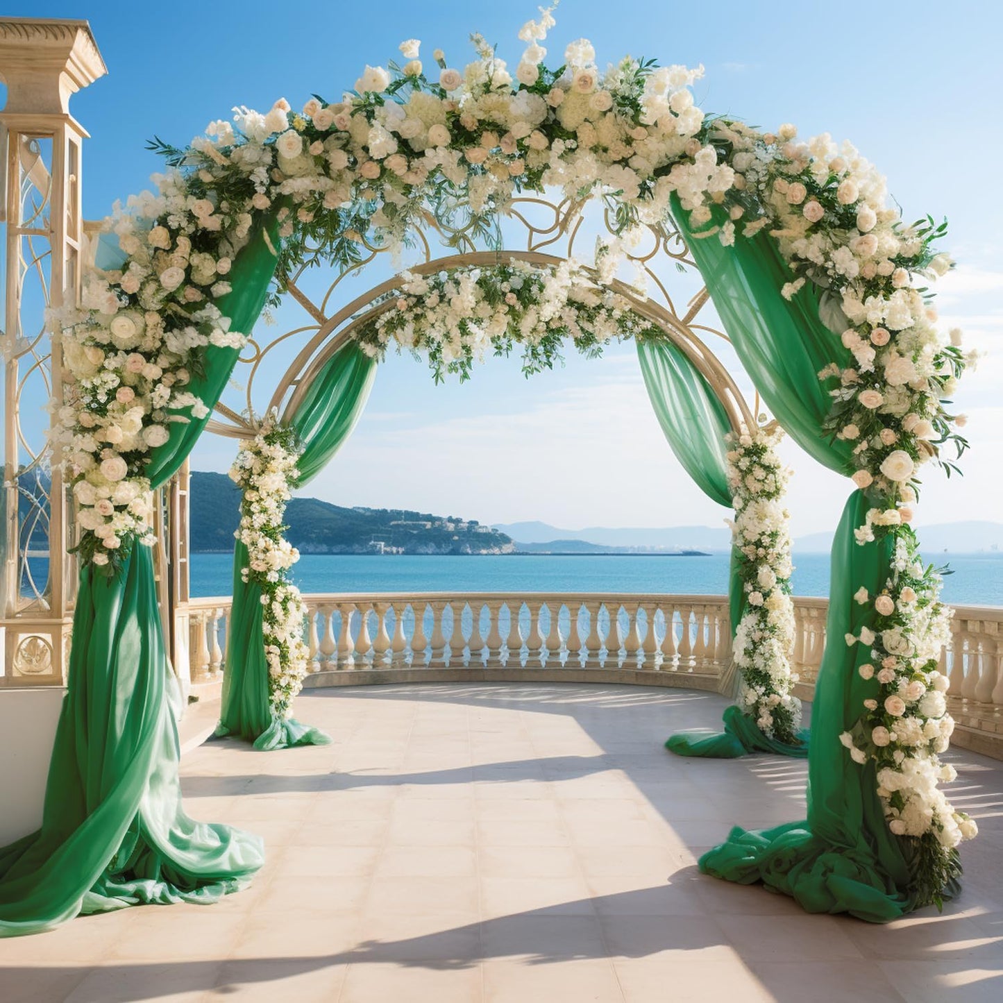 Wokceer Emerald Green Wedding Arch Draping Fabric Backdrop 3 Panels 28.7" X 20FT Sheer Drapes Fabric for Wedding Arbor Ceremony Party
