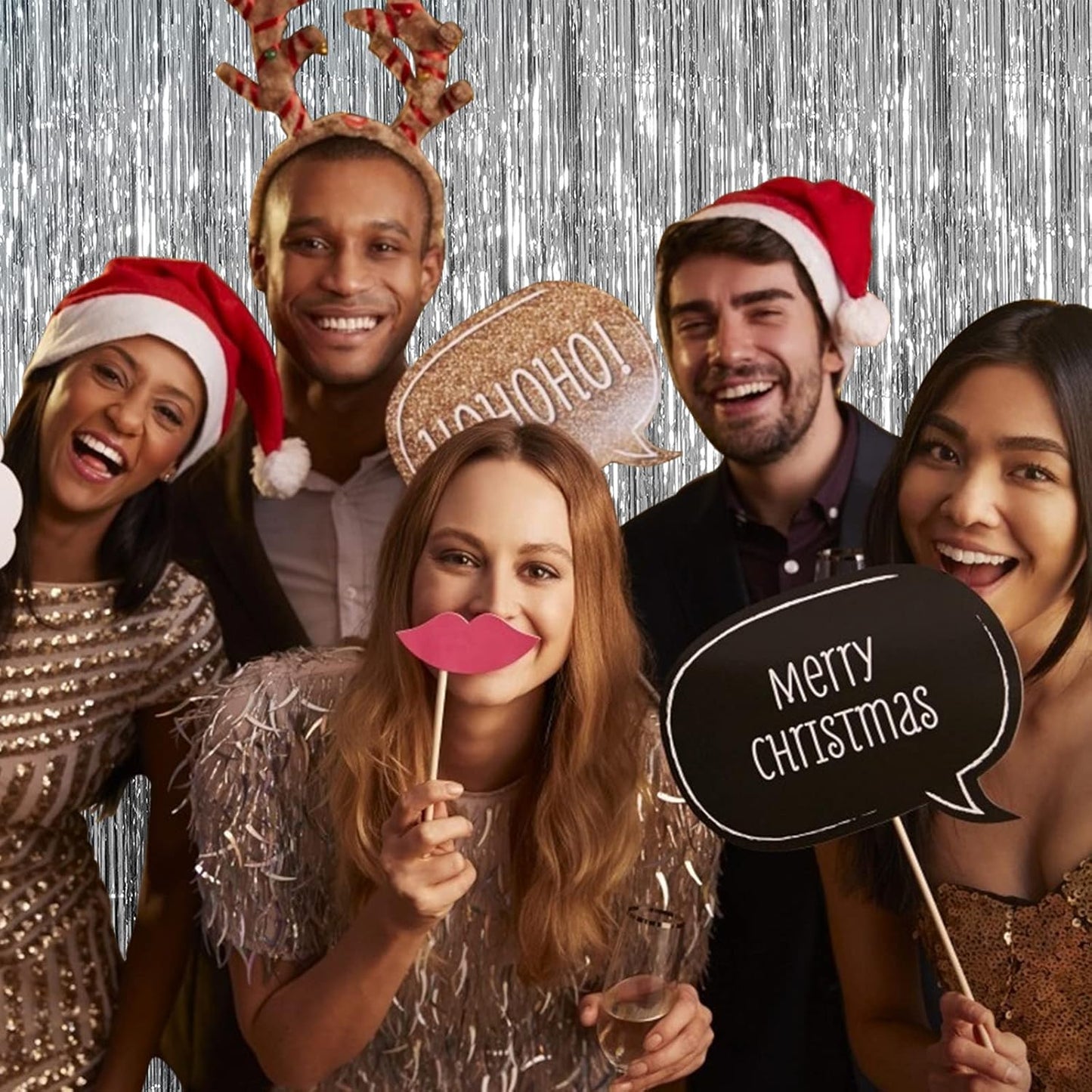 3 Pack Silver Foil Fringe Backdrop Curtains Party Streamers Metallic Tinsel Birthday Backdrop Christmas Bachelorette New Year Engagement Graduation Disco Party Decorations Glitter Backdrop