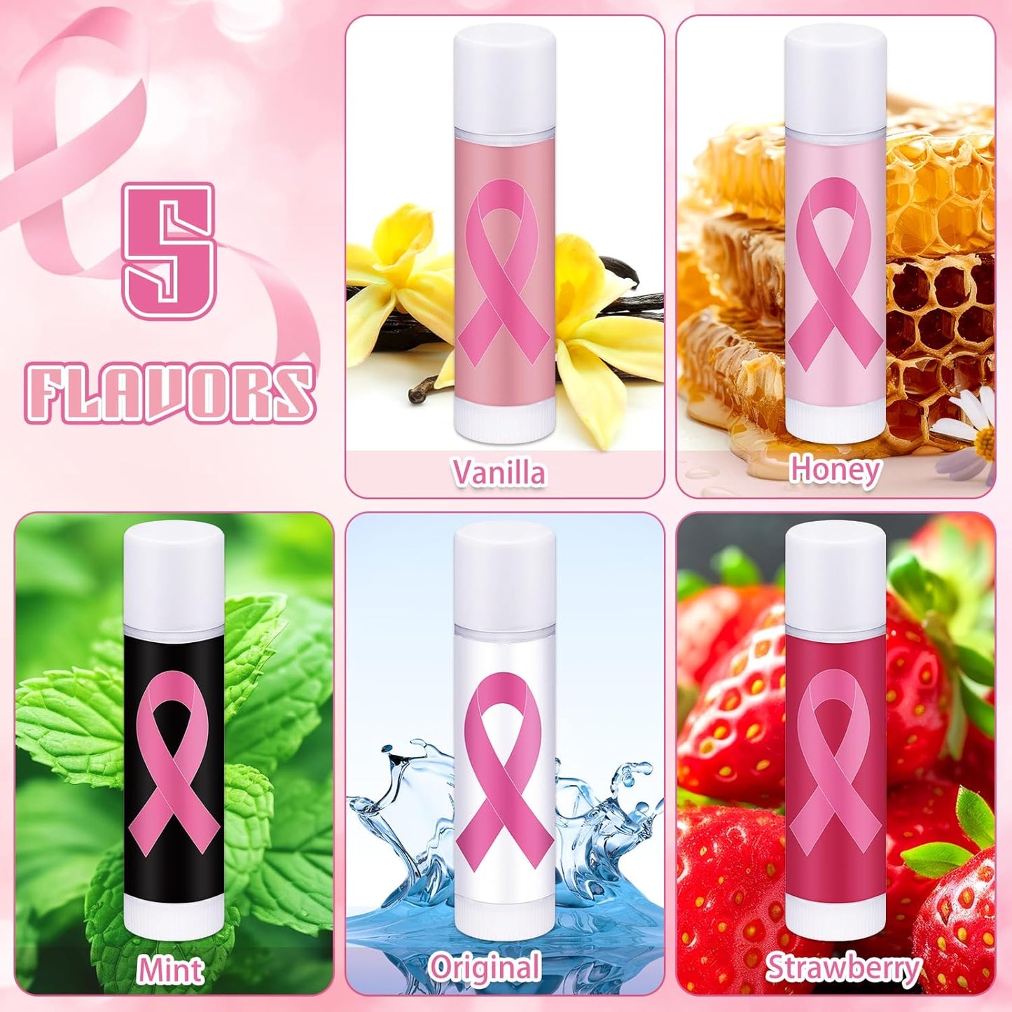 30 Pack Breast Cancer Awareness Accessories Gifts Bulk Lip Balms Favors Pink Ribbon Lip Balms Favors Breast Cancer Awareness Month Support Party Items Decorations for Women Men Survivors