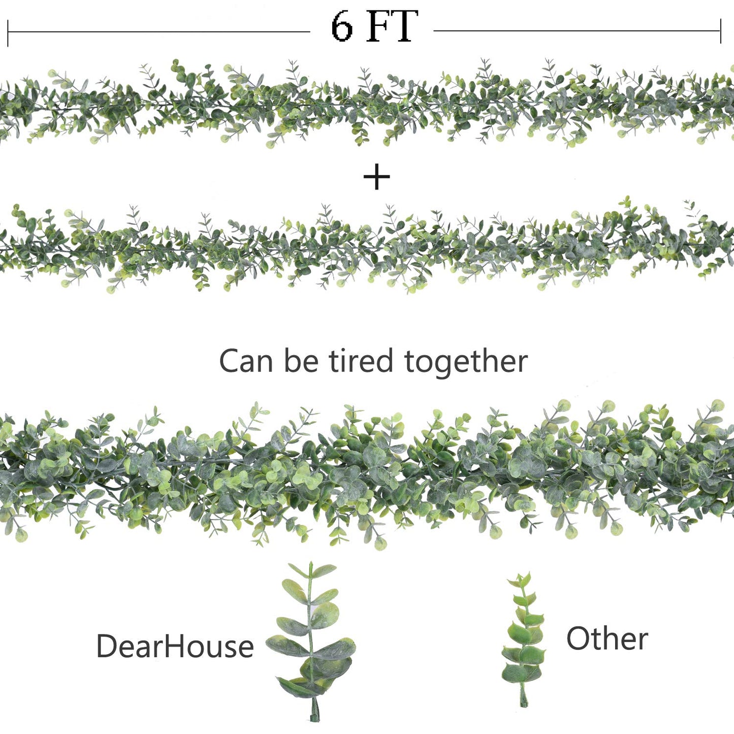 DearHouse Faux Eucalyptus Garland Plant, 2 Pack Artificial Vines Hanging Eucalyptus Leaves Greenery