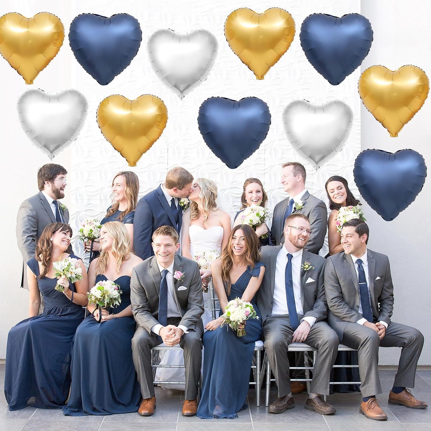 Blue Gold Silver Heart Balloons,12Pcs 18Inch Metallic Blue Gold Silver Heart Shaped Foil Helium Balloons for Graduation Birthday Anniversary Wedding Engagement Party Decorations