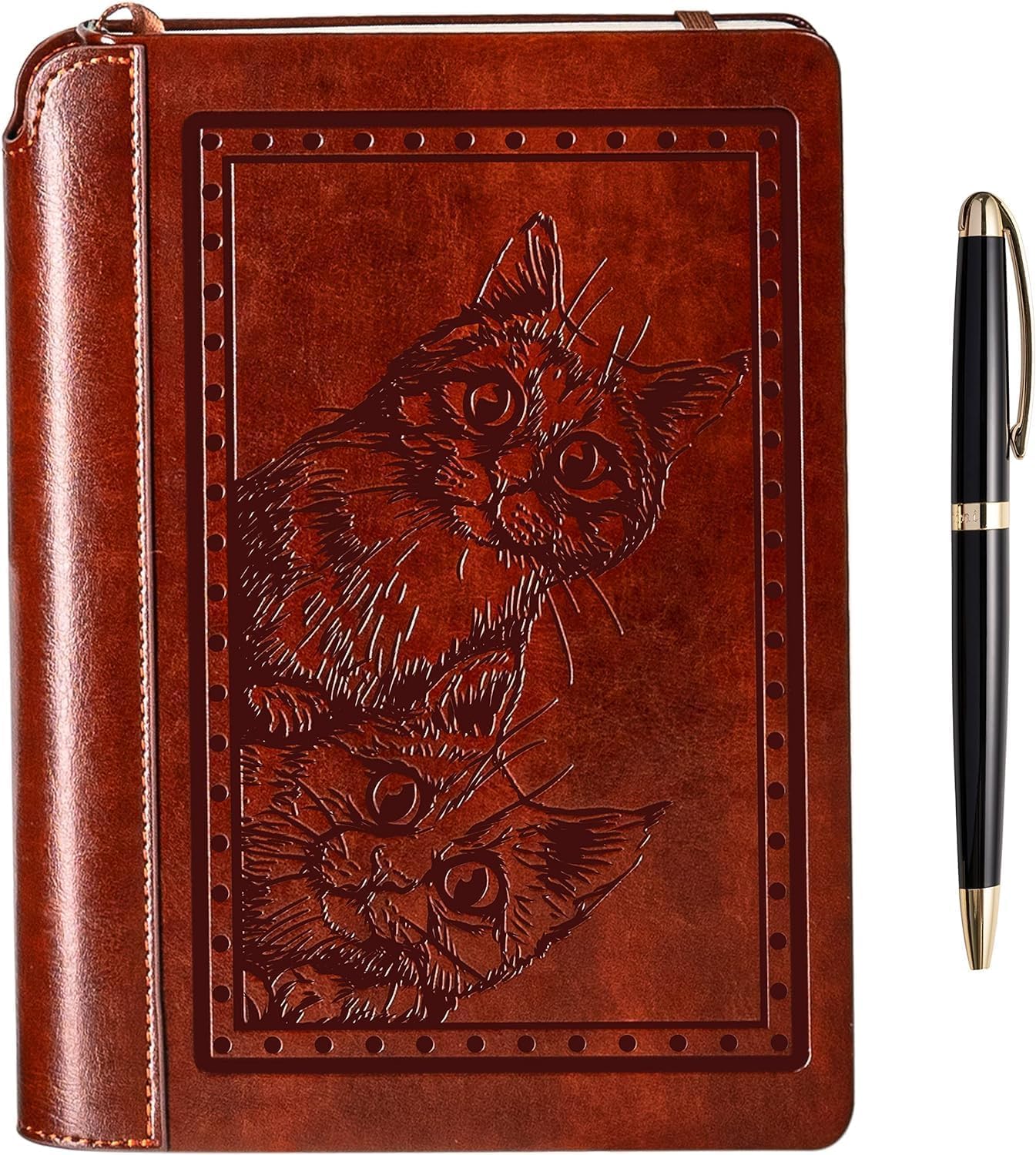 SETTINI® Lined Journal - Cat Journal for Writing Gift Set - Hardcover Vegan Leather, Includes Luxury Pen in a Unique Pen Holder, 192 Pages, 6 x 8.5 inches, Birthday Gift