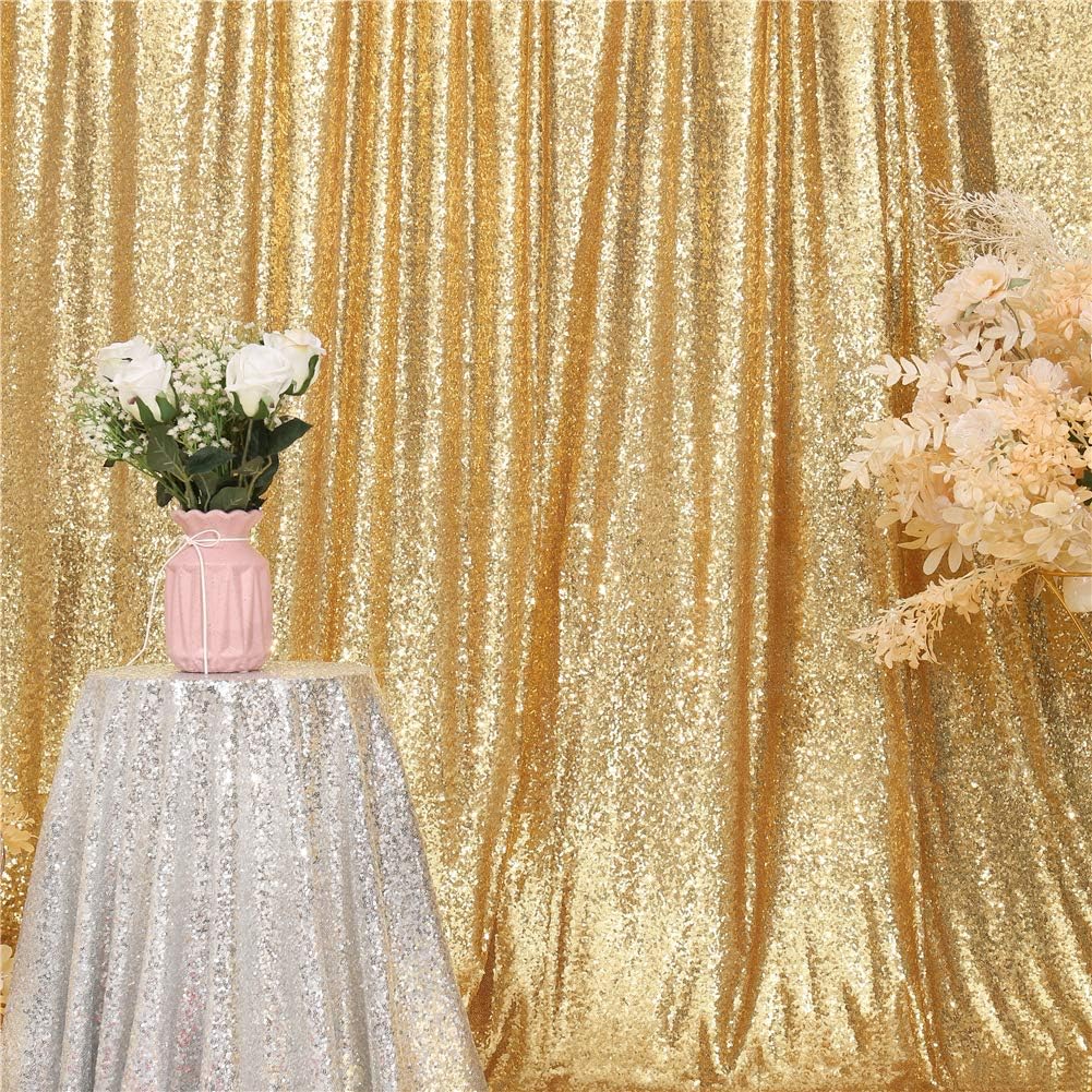 Eternal Beauty Gold Sequin Backdrop, 4x7 Ft Glitter Background Curtains for Shimmer Photography Party Wedding Birthday Back Drop Decor