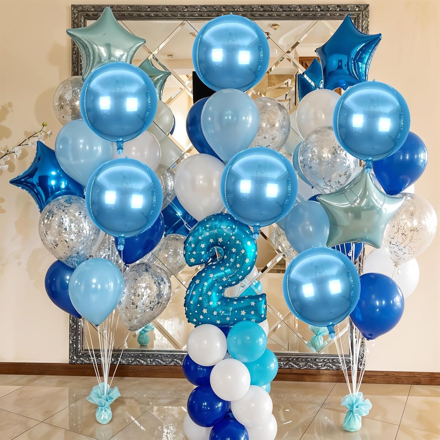 6Pcs Blue Round Foil Balloons,Giant 4D Round Ball Balloons,22 Inch Metallic Blue Balloon for Birthday Wedding Graduation Prom Party Decorations