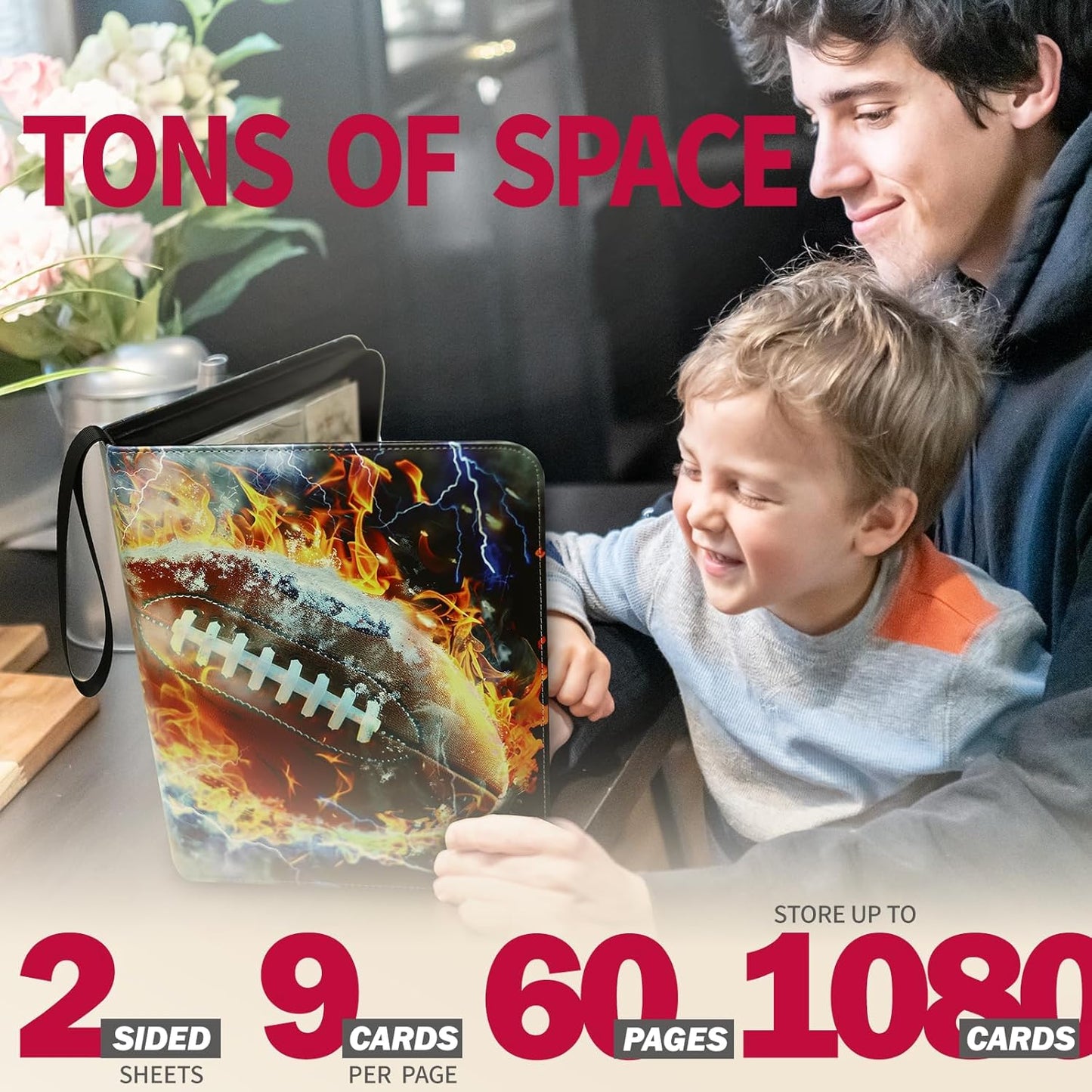 1080 Pockets Football Card Binder 9 Pocket, Trading Card Binder with 60 Page Removable Sleeves, Zipper Card Book Album Holder[PROTECTIVE][PLEASANT TOUCH SURFACE]