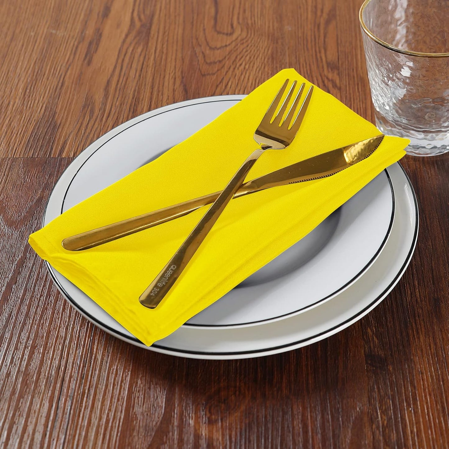 Cloth Napkins 20x20 inch Washable Polyester Dinner Napkins Soft Table Napkins for Wedding Party Dining Banquet(Yellow,100PCS)