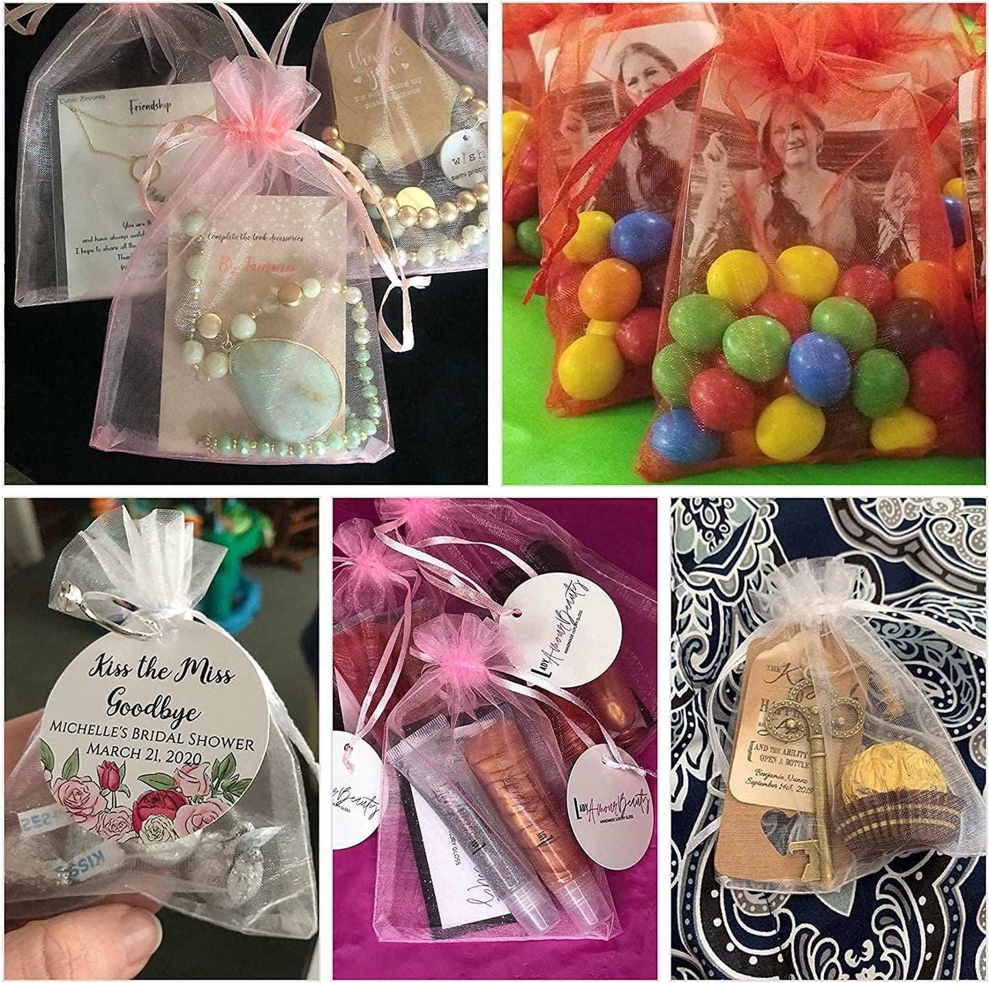 ANZNKU 50 Pack Hot Pink Organza Bags 4 x 6 inch Premium Sheer Drawstring Small Mesh Bags for Candy Jewelry Party Wedding Christmas Favor Gift Bags