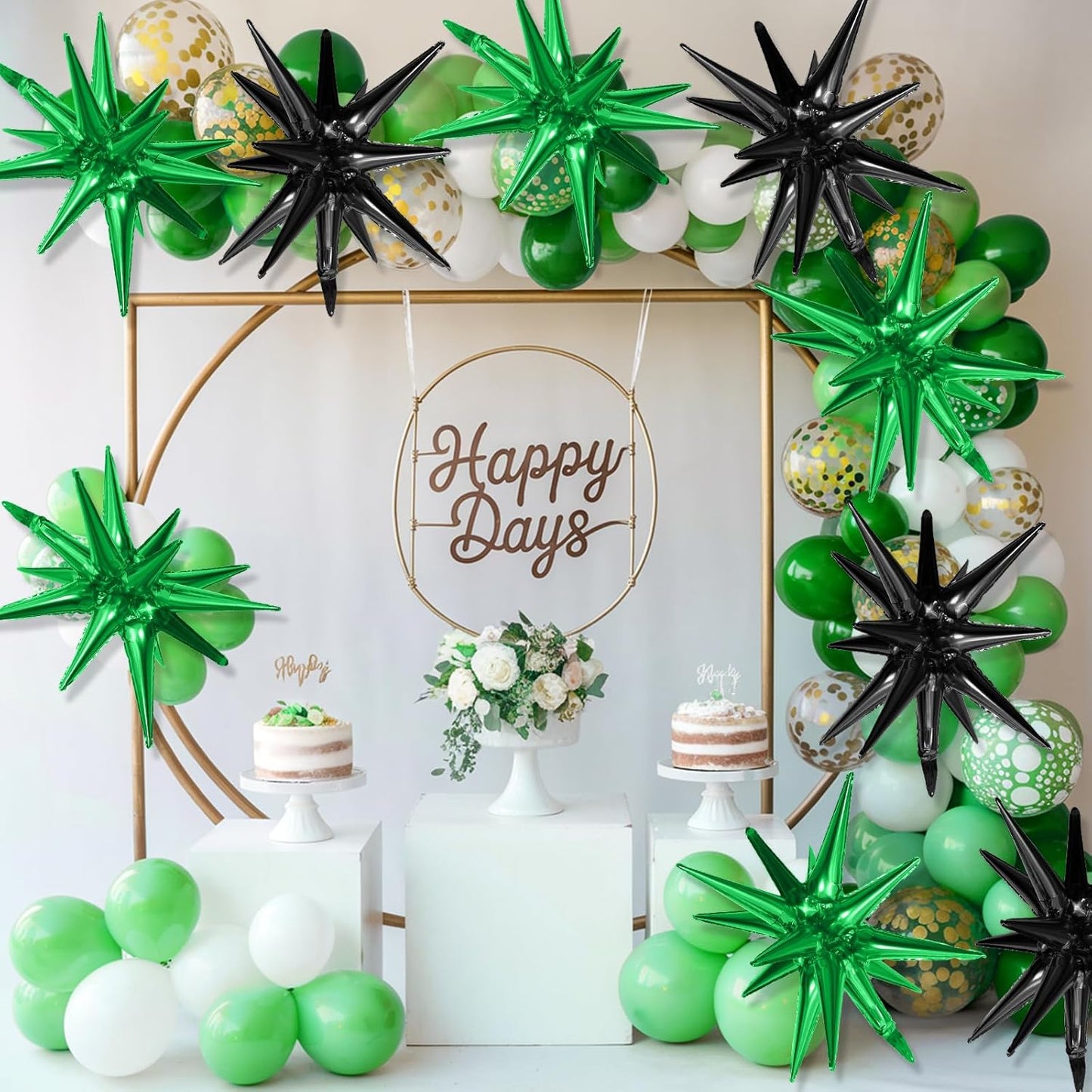 Black Green Star Balloons,9Pcs 22Inch Black Green Explosion Spike Cone Helium Polyester Film Star Foil Balloons for Birthday Anniversary Baby Shower Disco Party Decorations